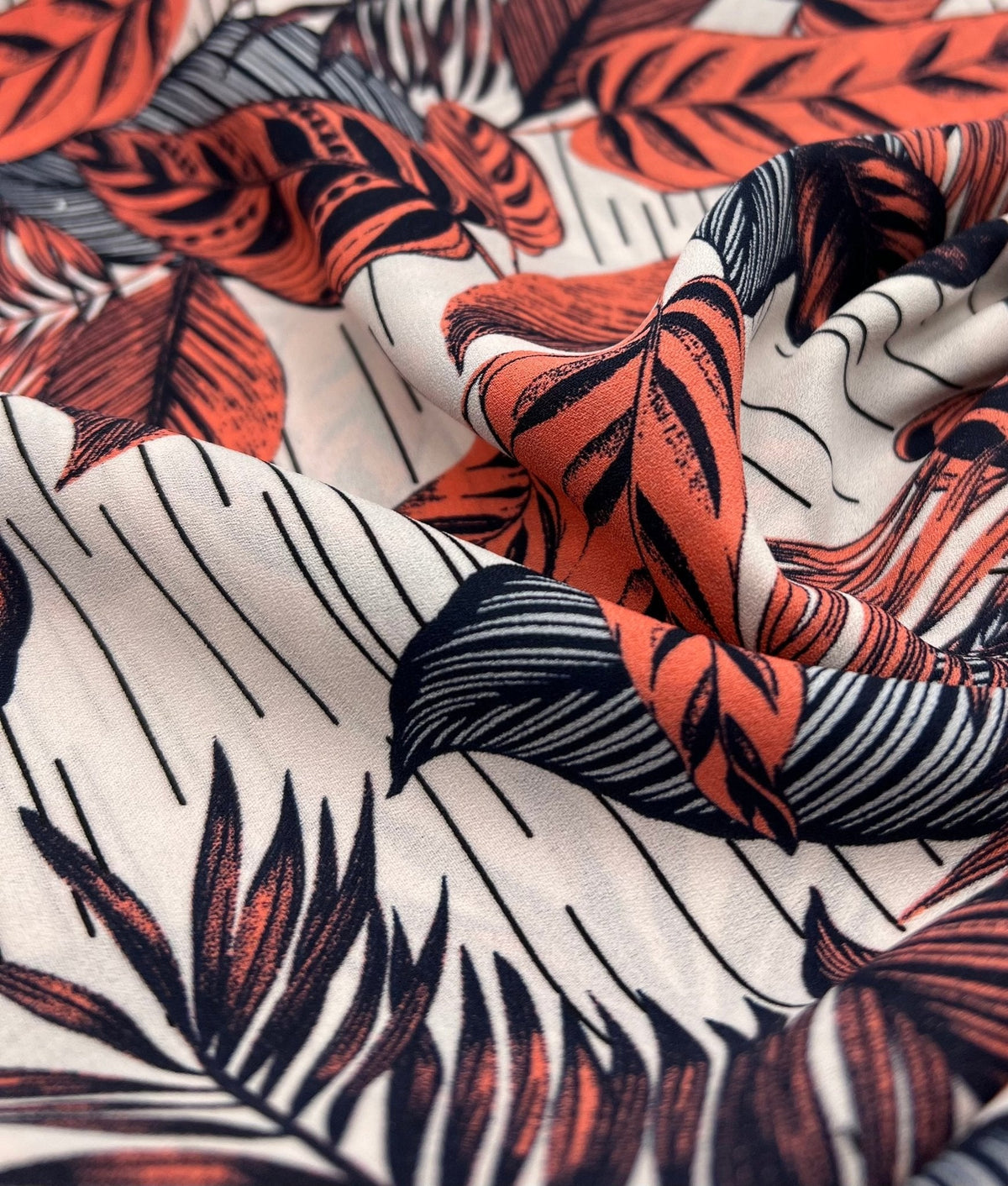Coral Leaf Printed Chiffon Dress Fabric