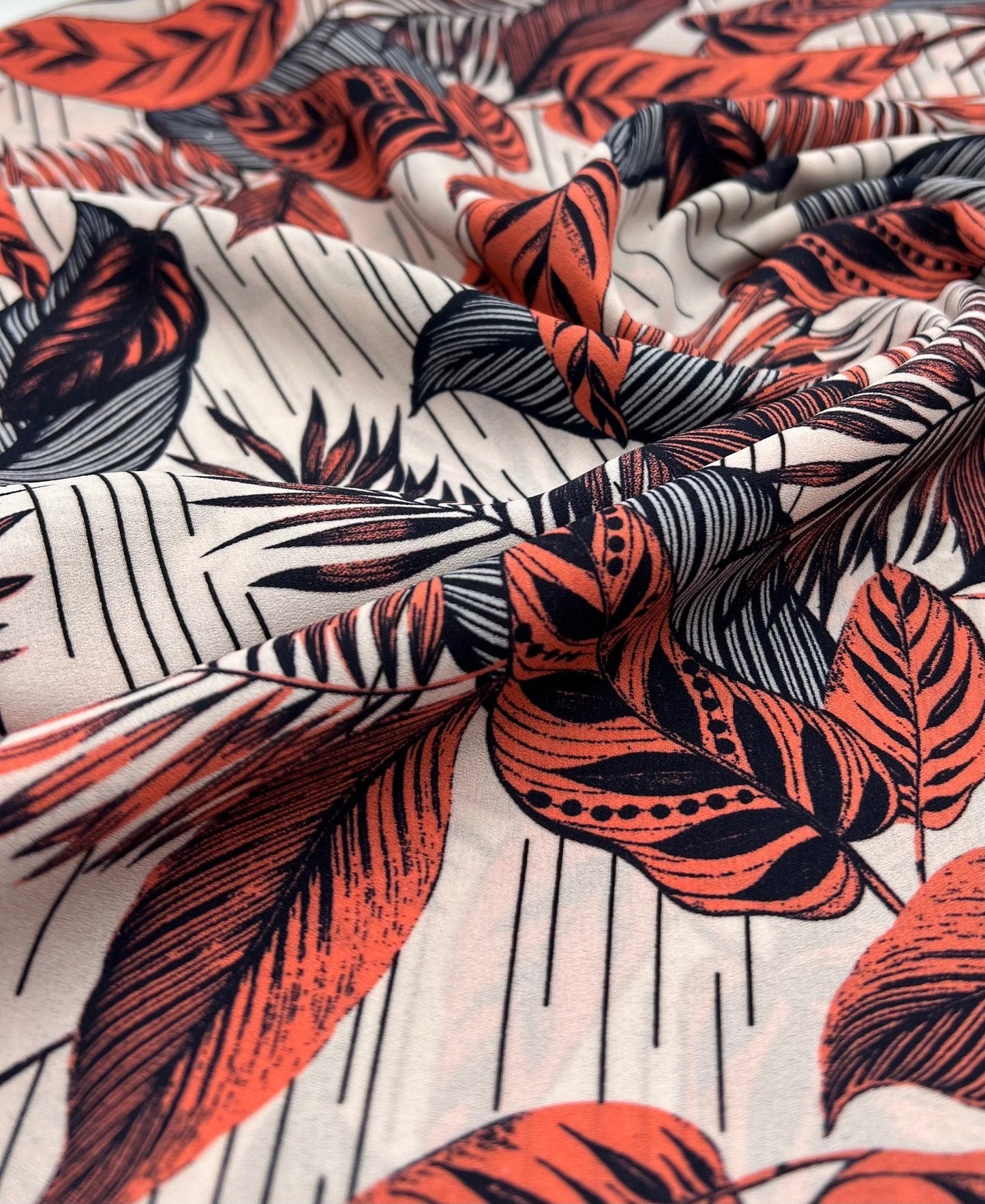 Coral Leaf Printed Chiffon Dress Fabric