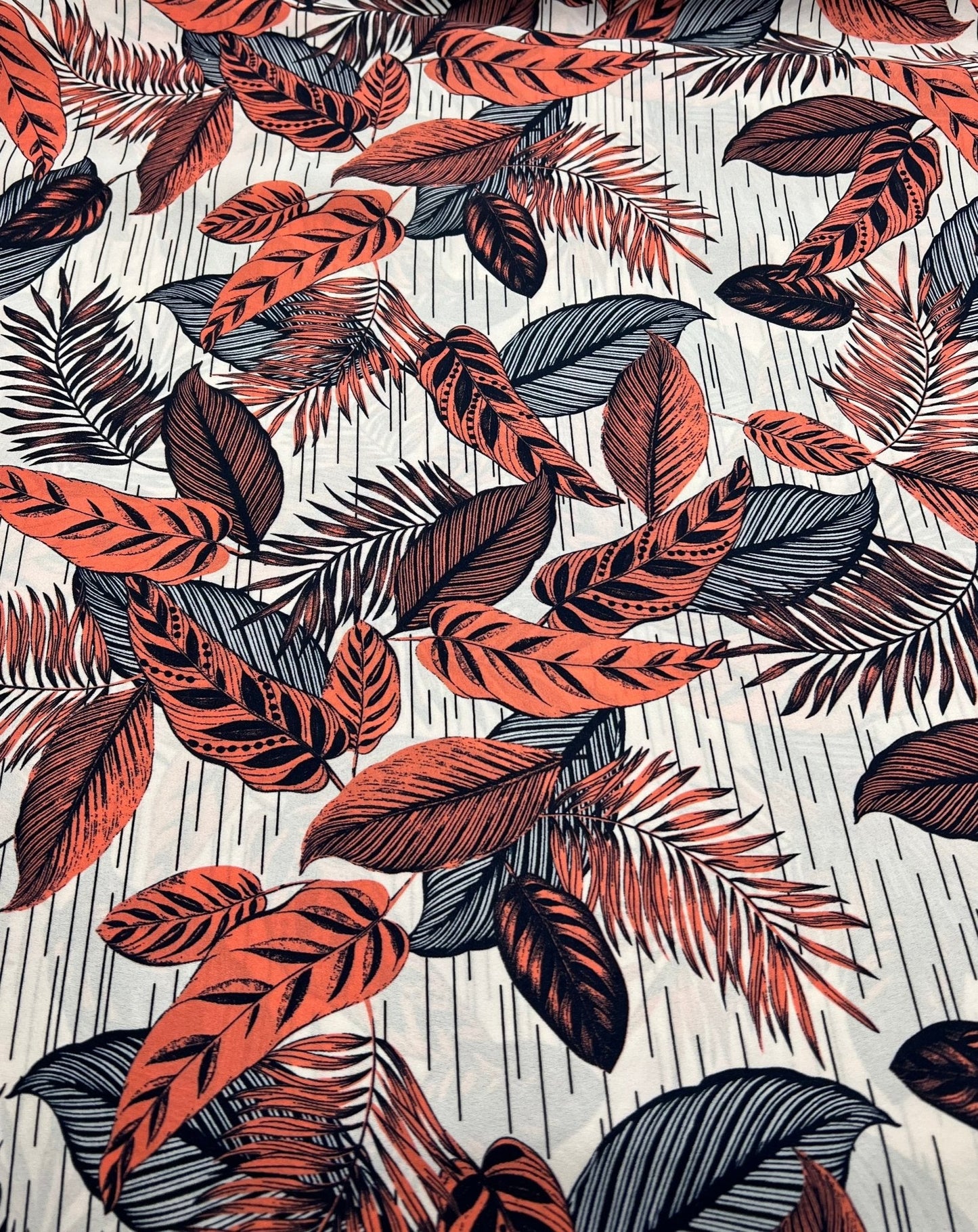 Coral Leaf Printed Chiffon Dress Fabric