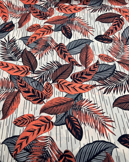 Coral Leaf Printed Chiffon Dress Fabric