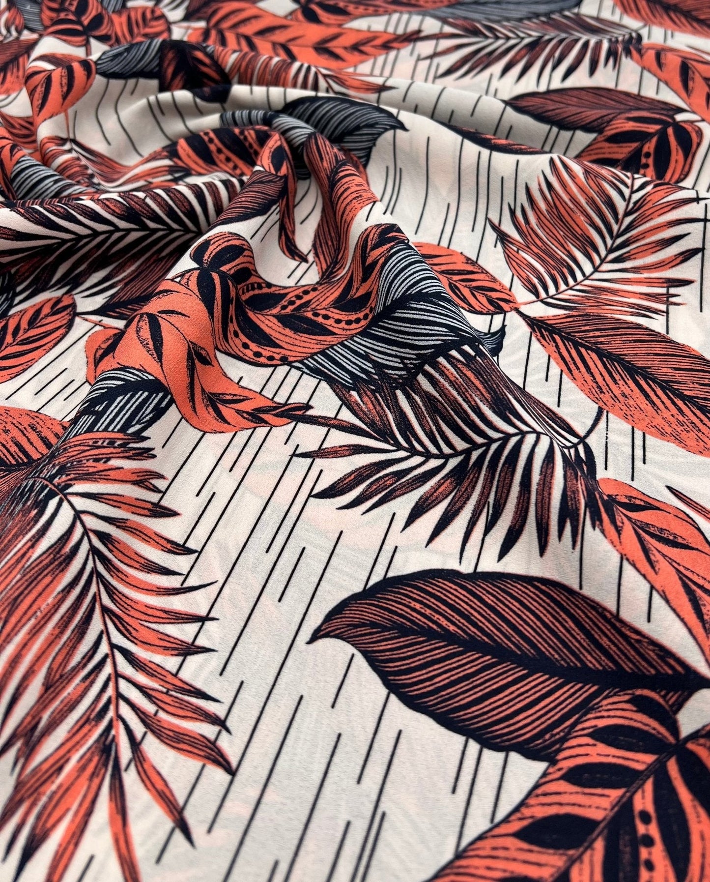 Coral Leaf Printed Chiffon Dress Fabric