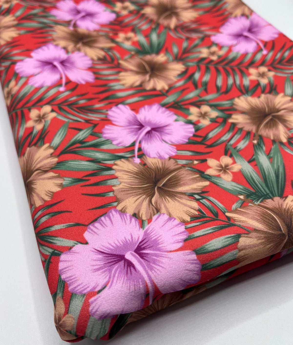 Coral Pink Floral Printed Scuba Crepe Jersey Fabric 4 Way Stretch