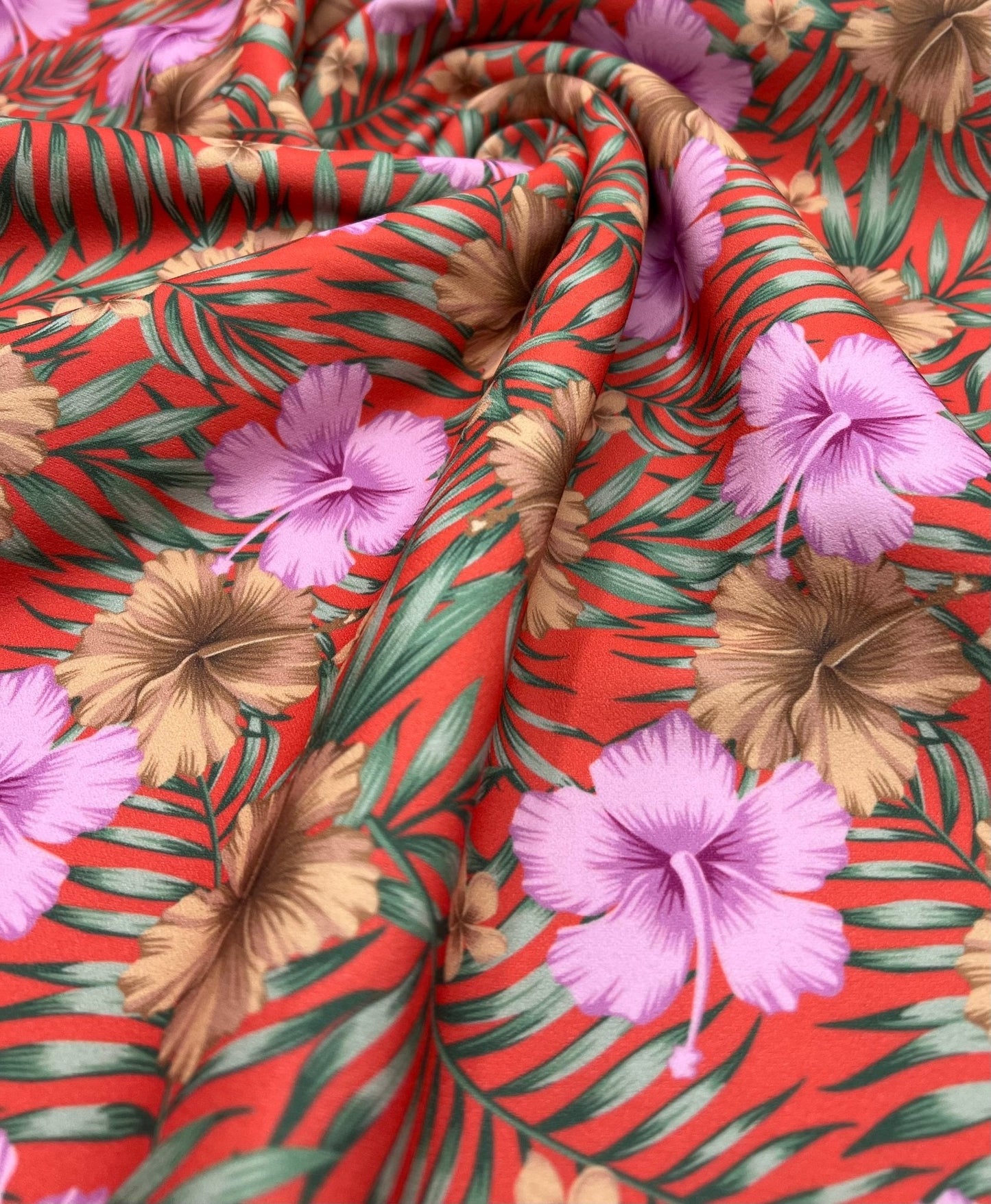 Coral Pink Floral Printed Scuba Crepe Jersey Fabric 4 Way Stretch