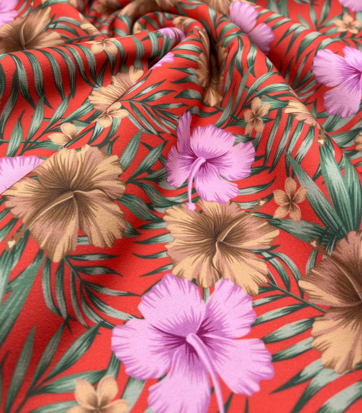 Coral Pink Floral Printed Scuba Crepe Jersey Fabric 4 Way Stretch