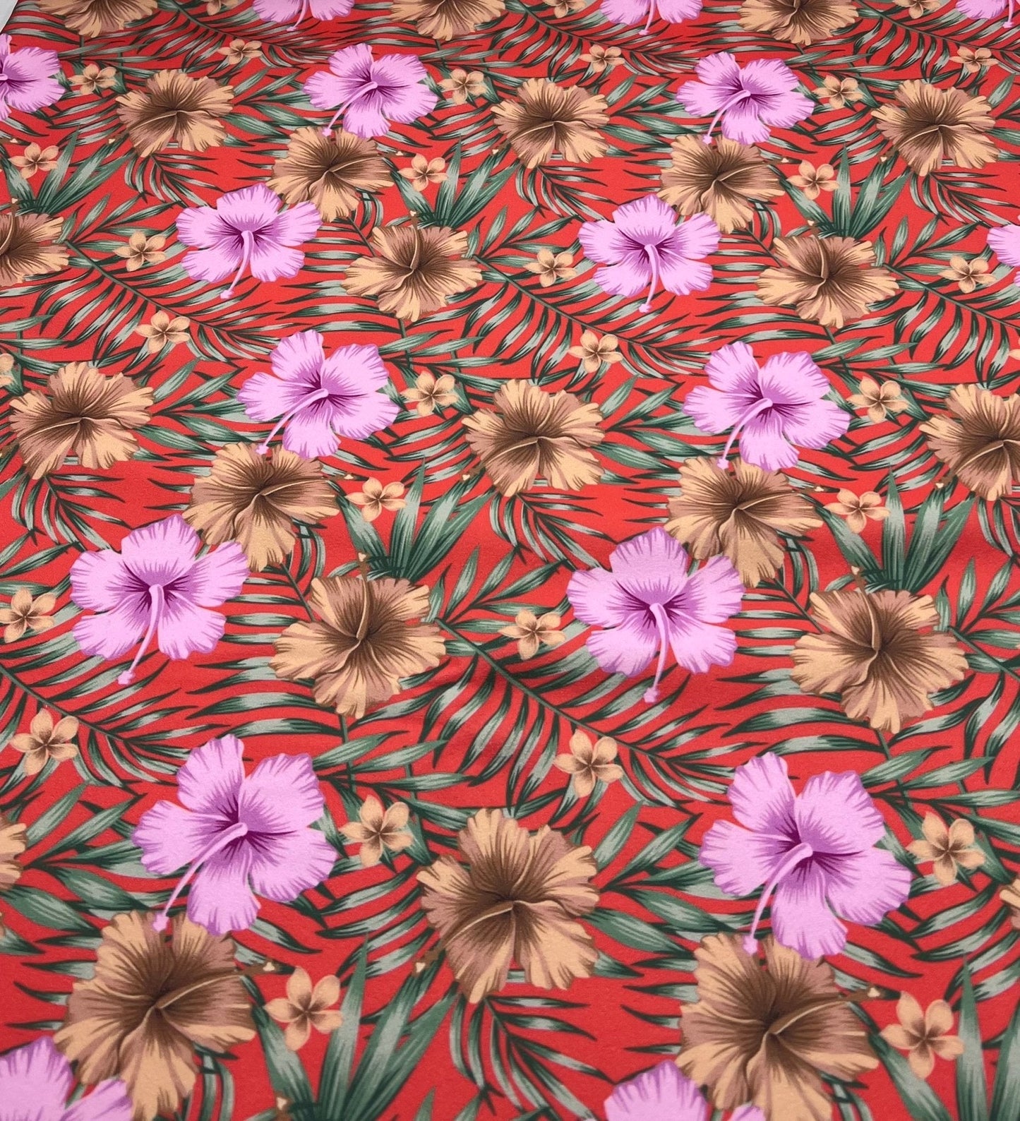 Coral Pink Floral Printed Scuba Crepe Jersey Fabric 4 Way Stretch