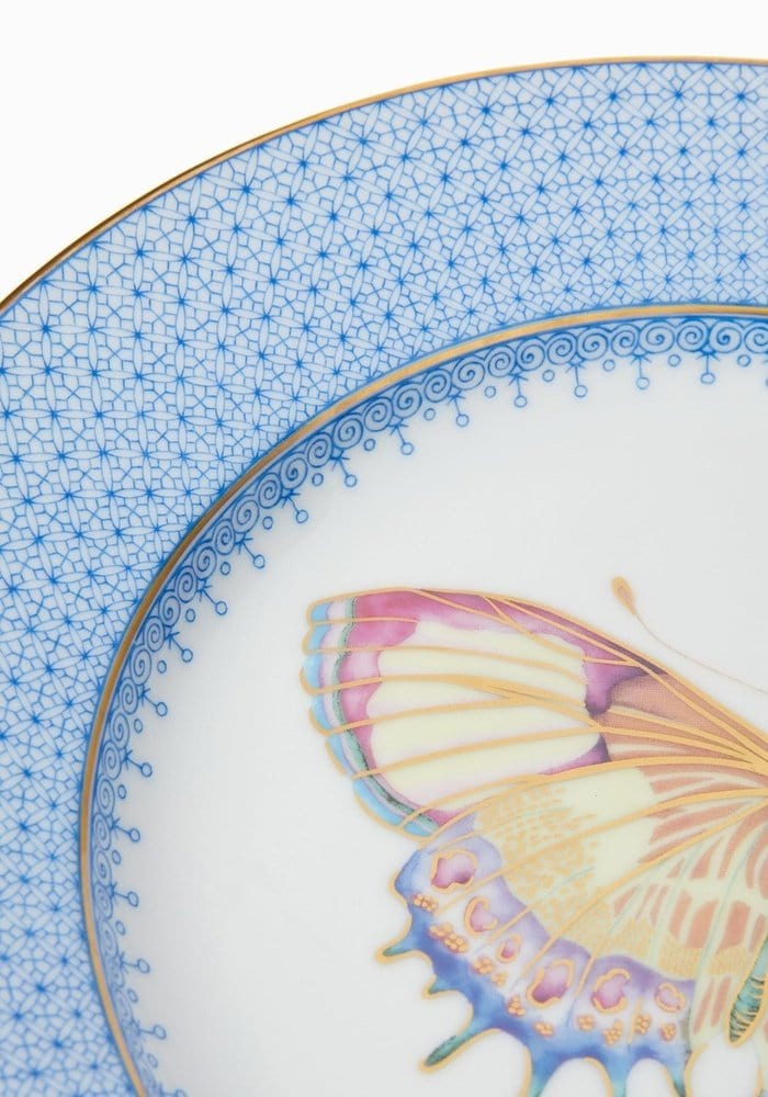 Cornflower Blue Lace Plate Butterfly Side/ Pudding Plate - Set of 4