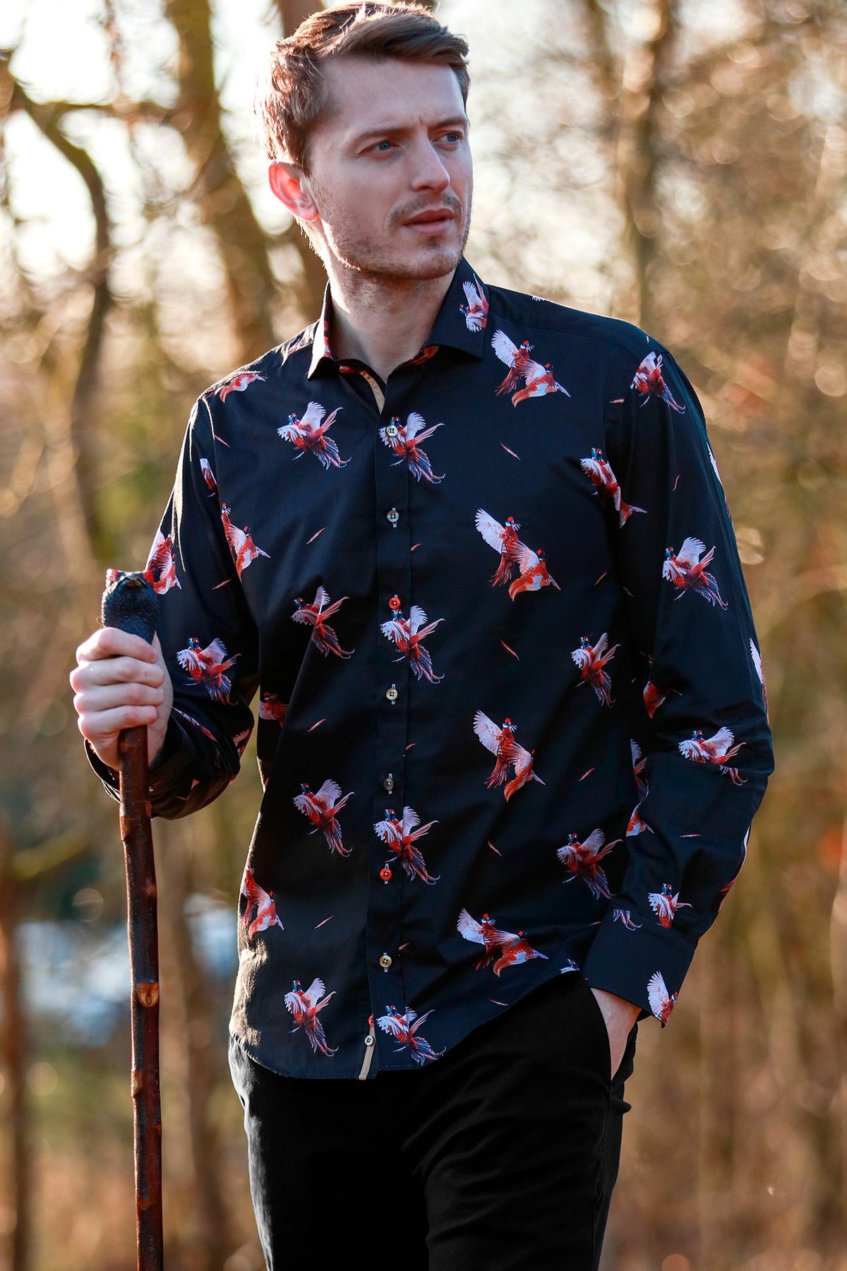 Courtship Pheasants Print Shirt