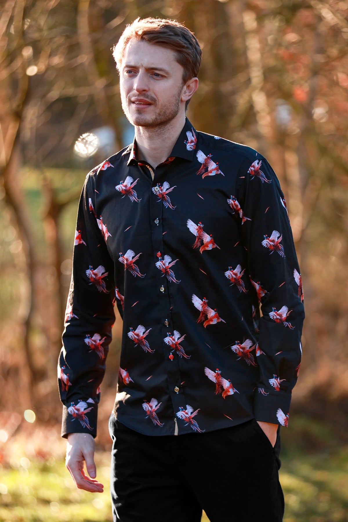 Courtship Pheasants Print Shirt