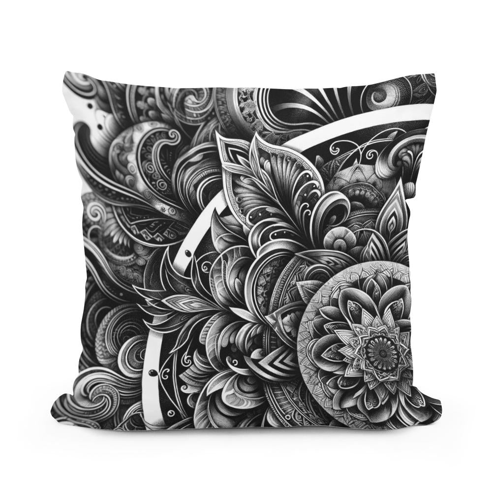 Inked Grace: Silver Line Elegance Cotton Cushion