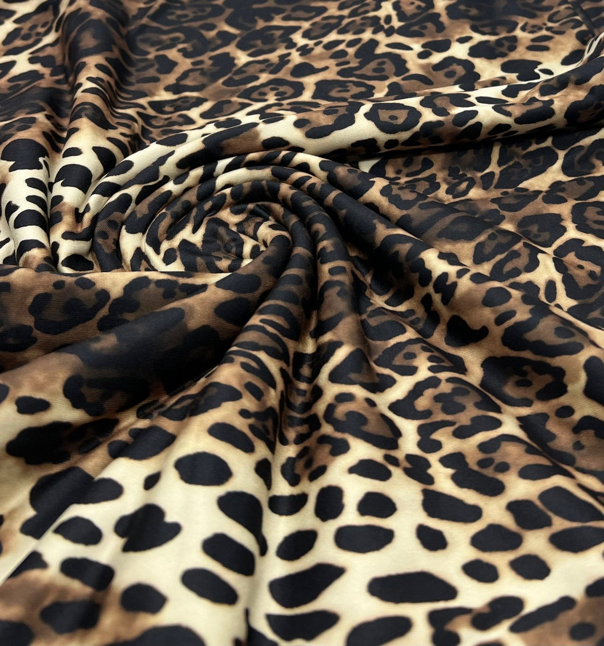 Cream Brown Animal Super Soft Print Spun Poly Stretch Fabric