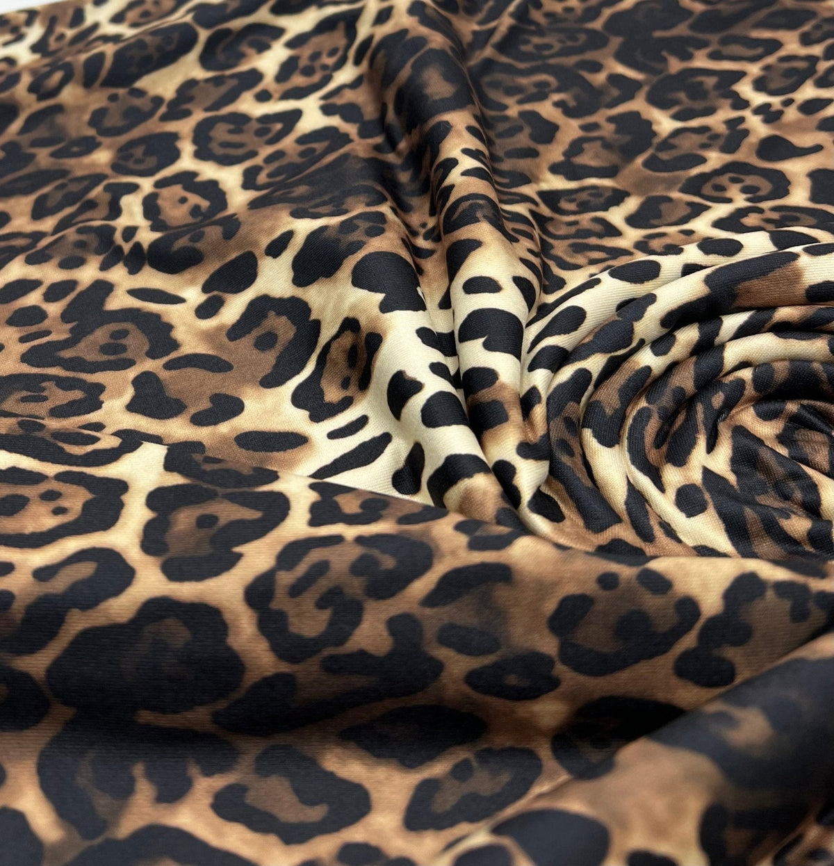 Cream Brown Animal Super Soft Print Spun Poly Stretch Fabric