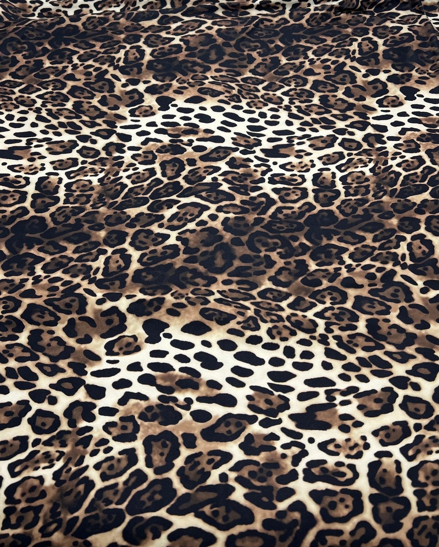 Cream Brown Animal Super Soft Print Spun Poly Stretch Fabric