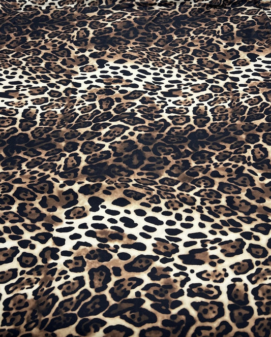 Cream Brown Animal Super Soft Print Spun Poly Stretch Fabric