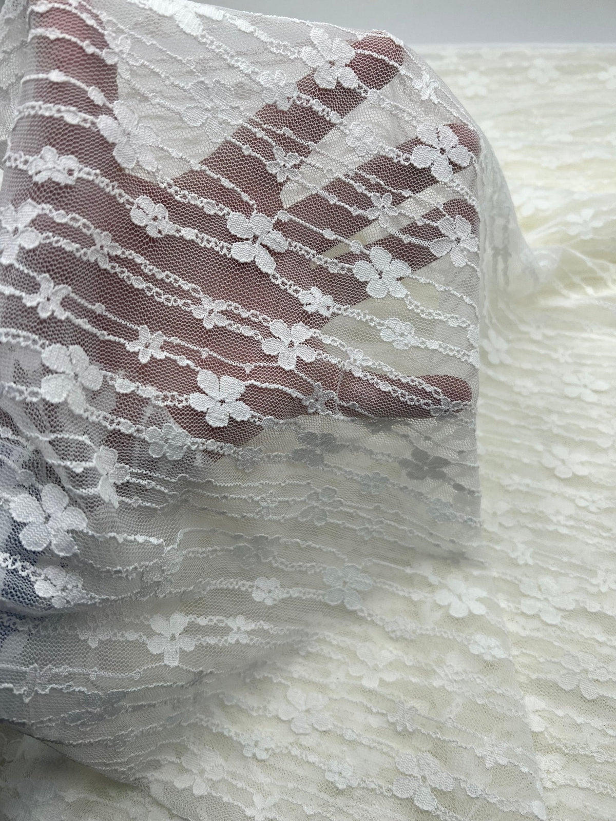 Cream Ditsy Floral Lace Fabric Stretch