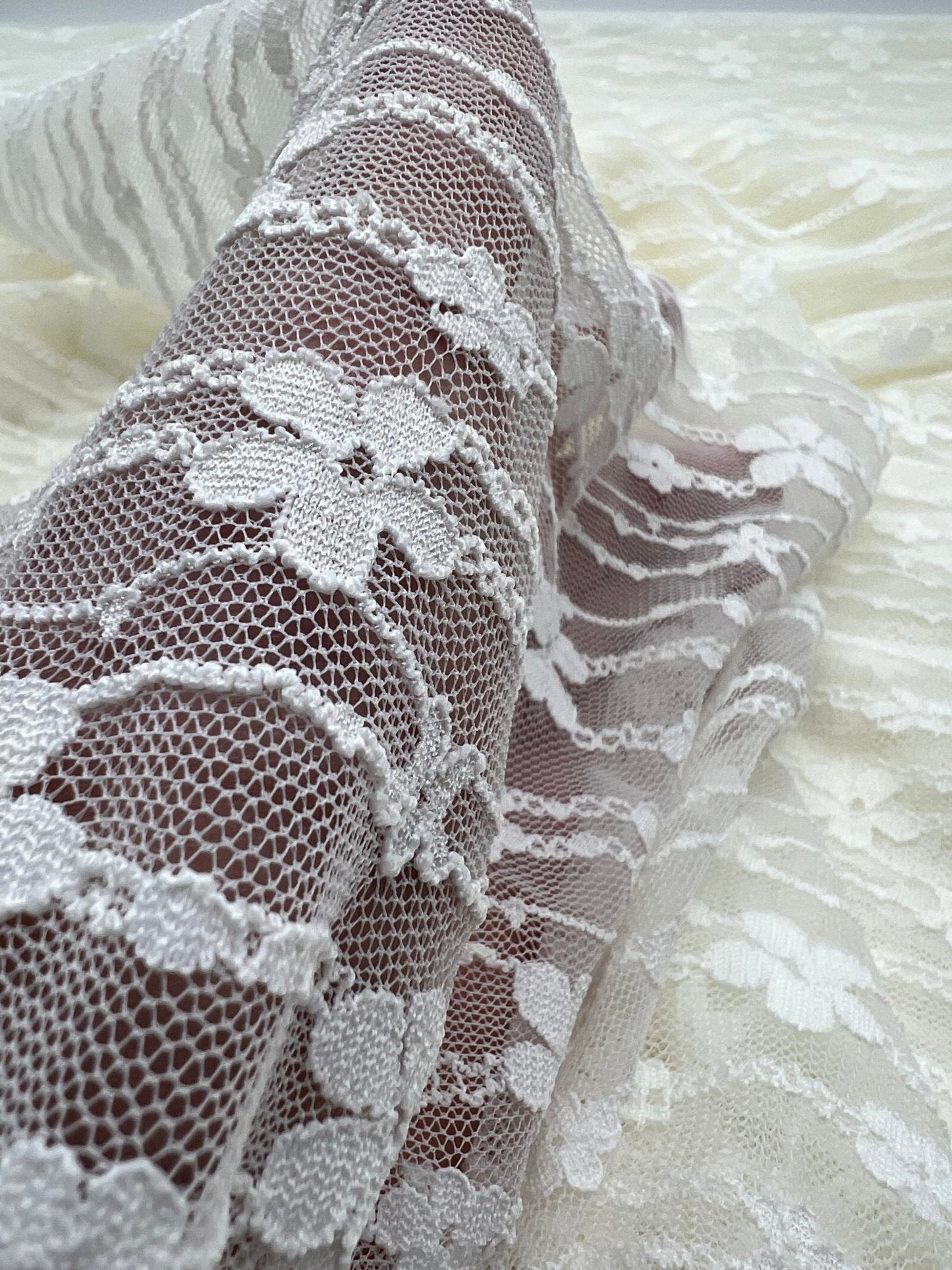 Cream Ditsy Floral Lace Fabric Stretch
