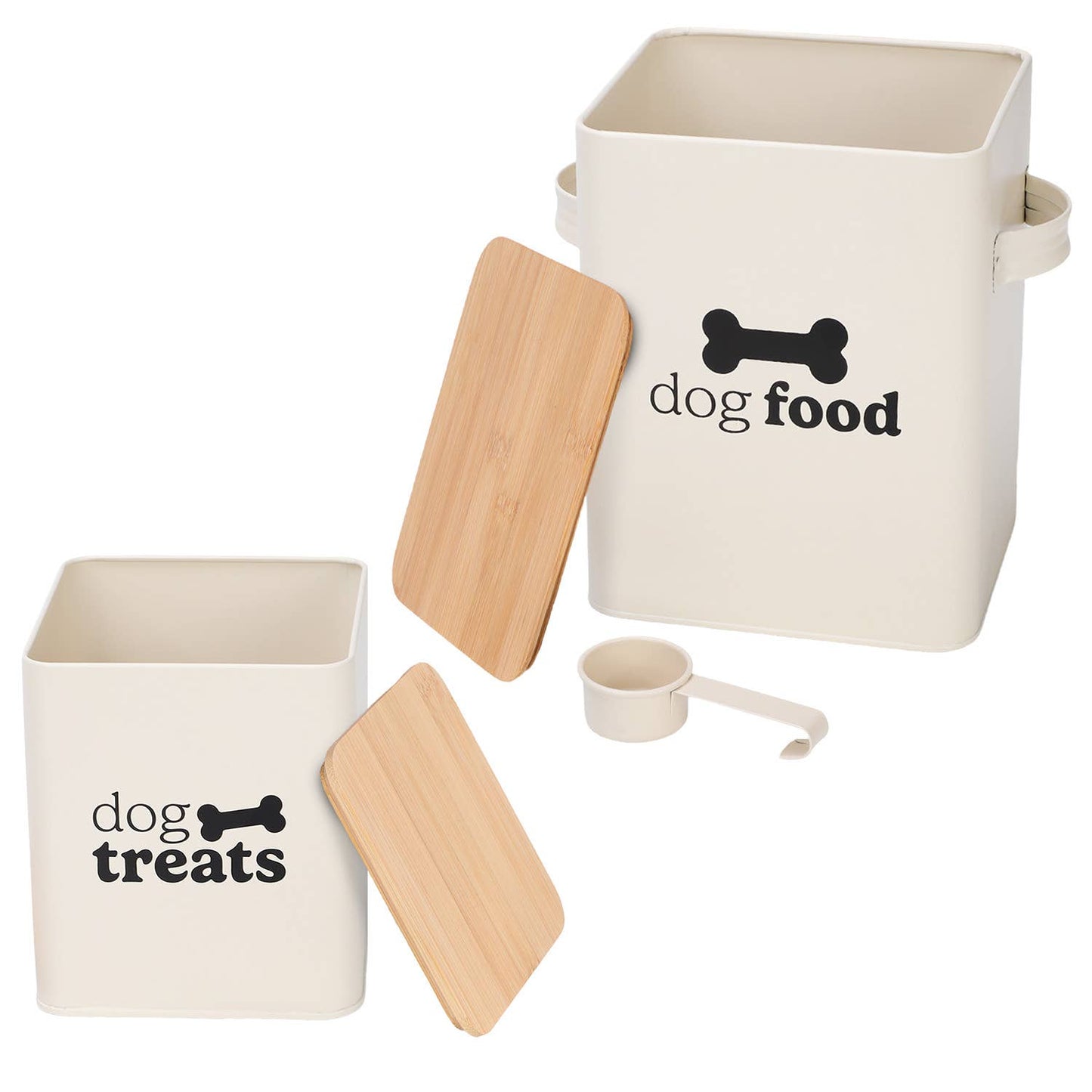 Cream Set of 2 Dog Food Tins with Scoop