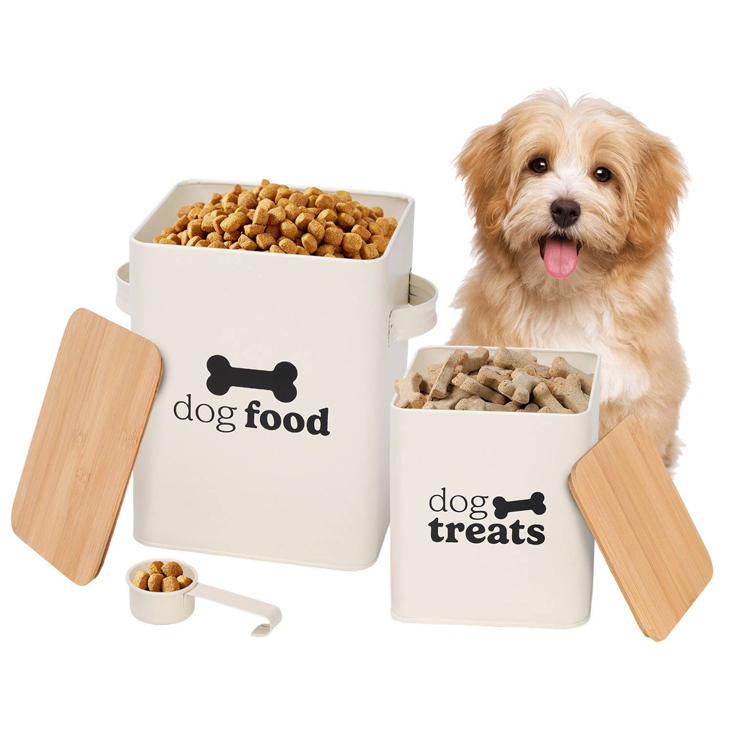Cream Set of 2 Dog Food Tins with Scoop