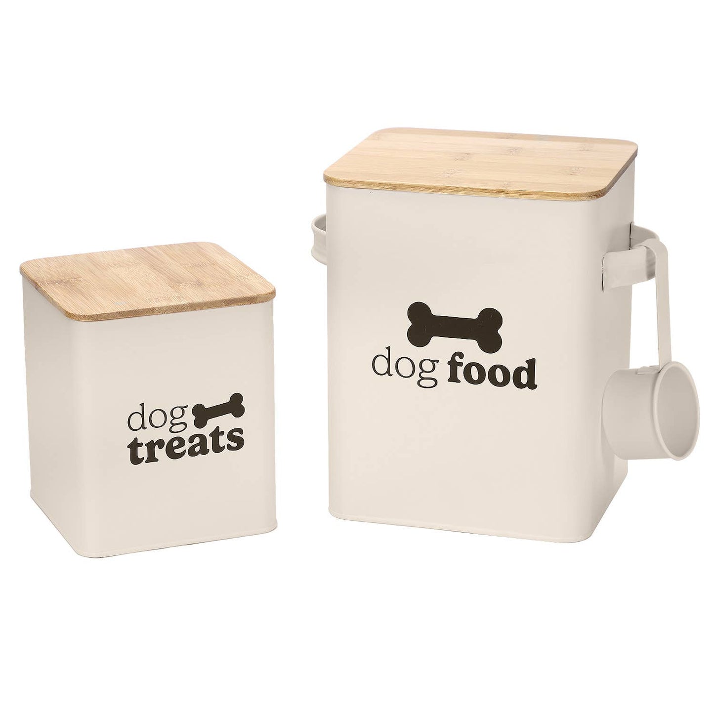 Cream Set of 2 Dog Food Tins with Scoop