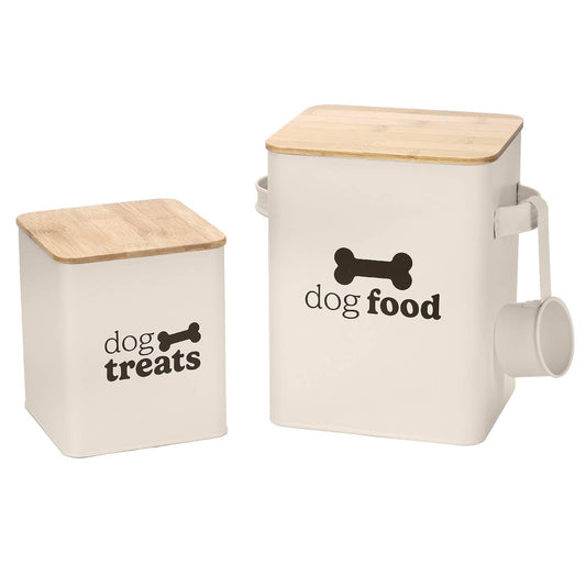 Cream Set of 2 Dog Food Tins with Scoop
