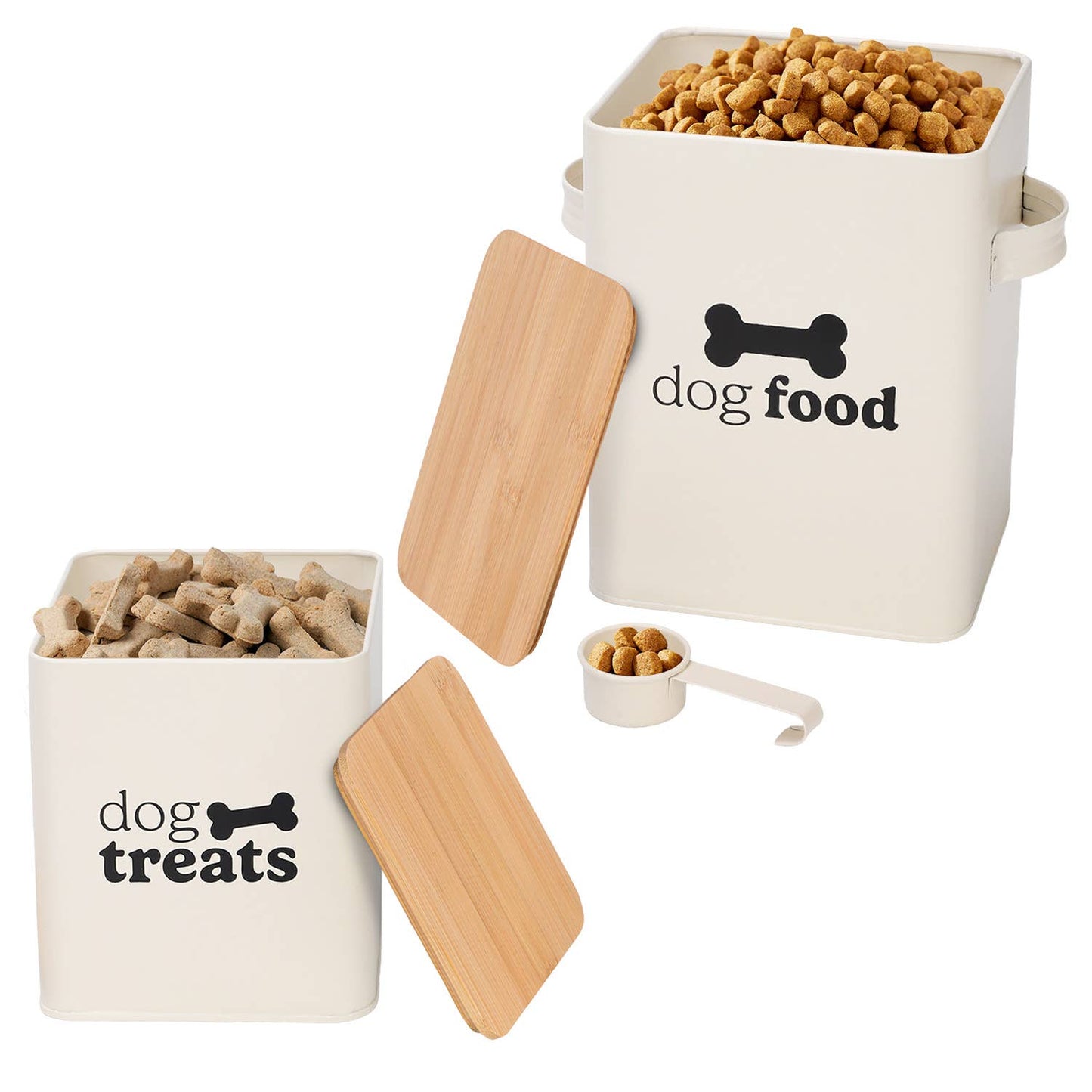 Cream Set of 2 Dog Food Tins with Scoop