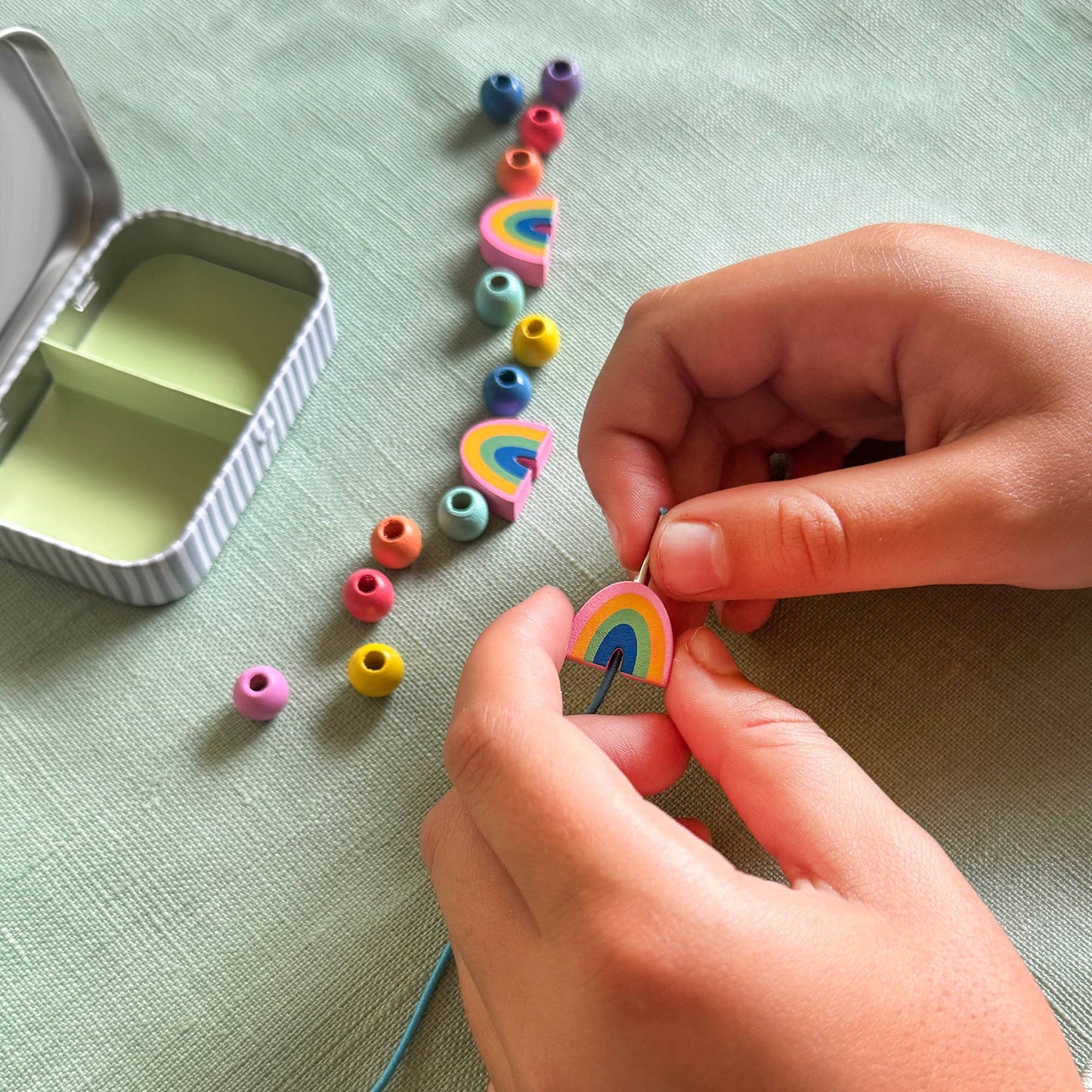 Create Your Own Rainbow Bracelet Craft Gift Kit in Reusable Tin