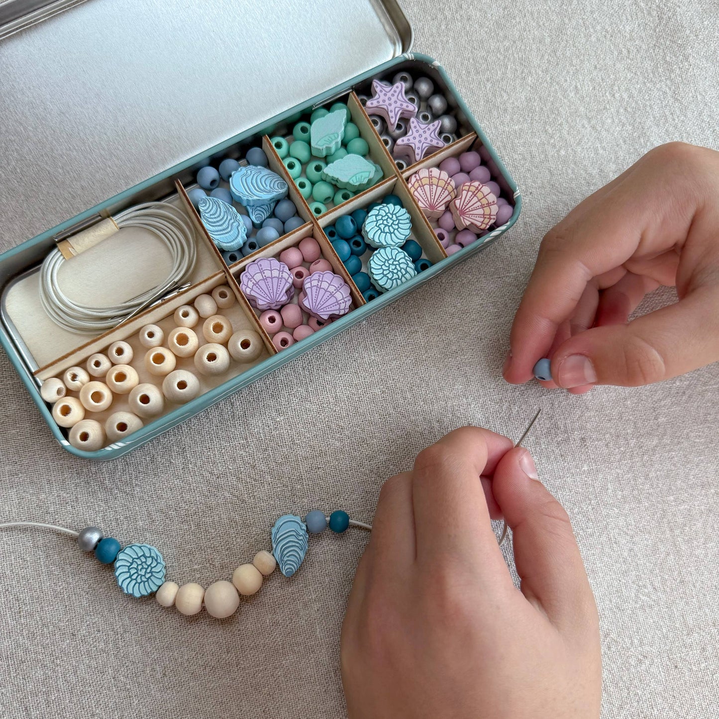 Create Your Own Seashell Bracelet Bead Craft Kit in Reusable Tin
