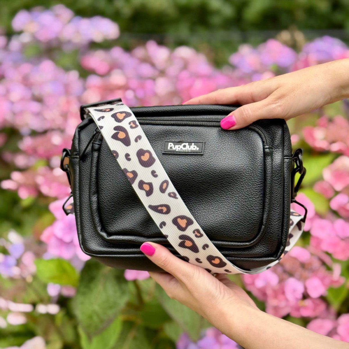 Crossbody Dog Walking Bag - Vegan Leather Black