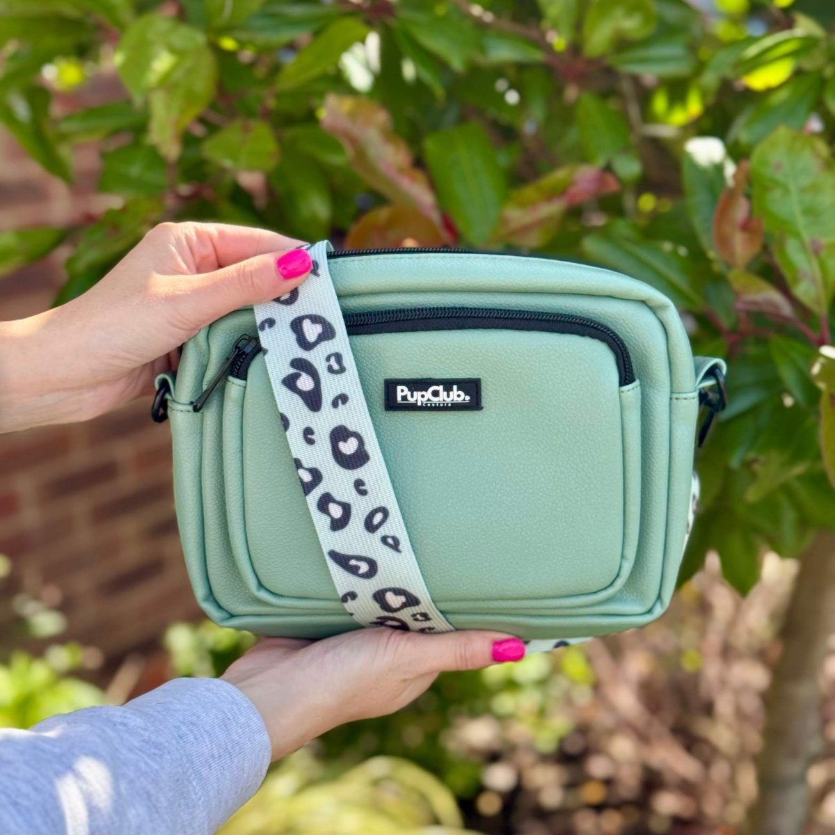 Crossbody Dog Walking Bag - Vegan Leather Sage Green