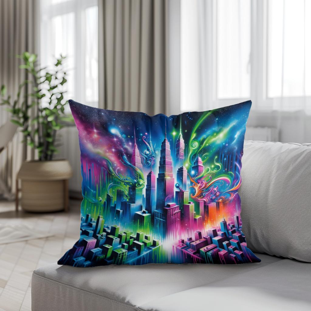 Neon Dreamscape Cotton Cushion