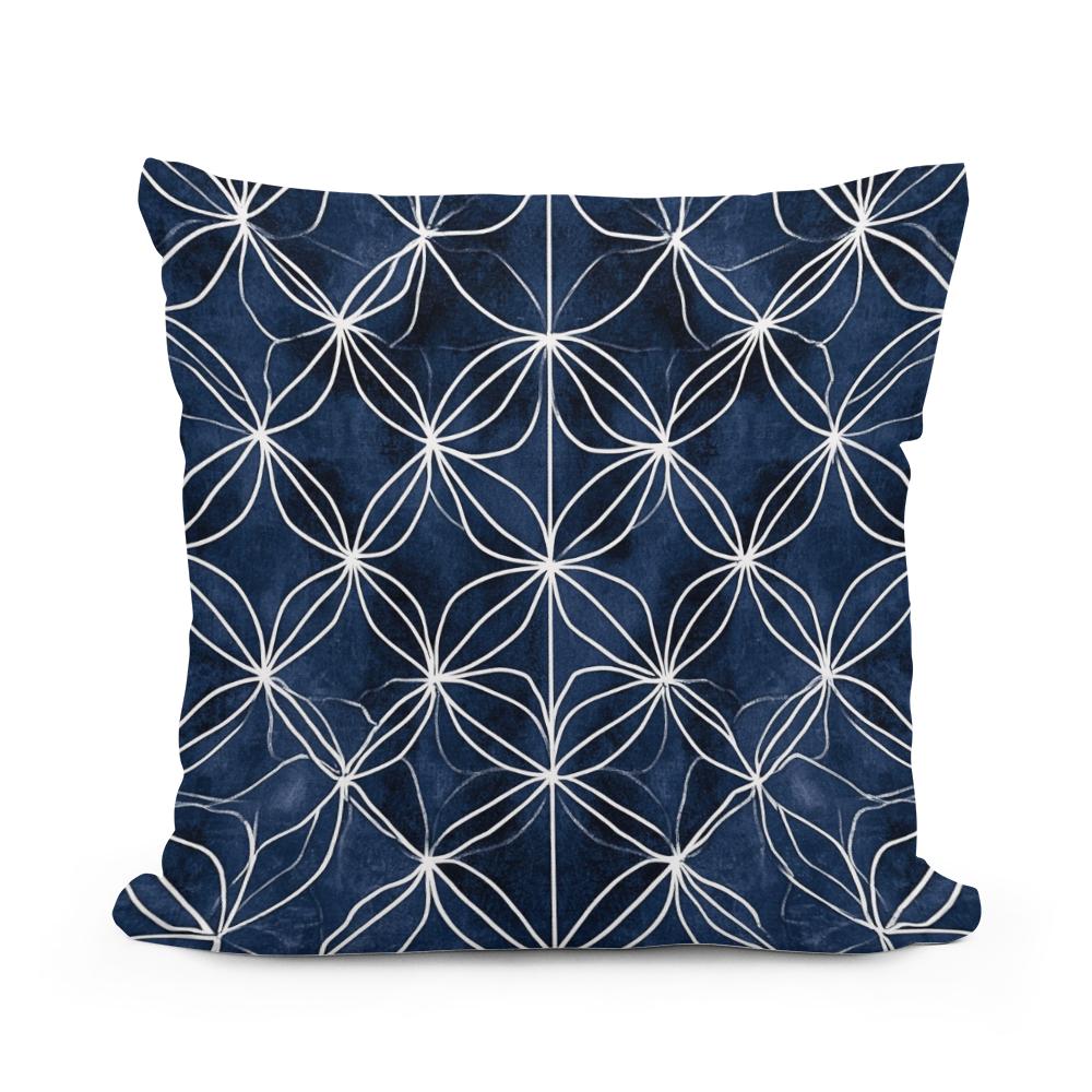Indigo Geometric Harmony Cotton Cushion