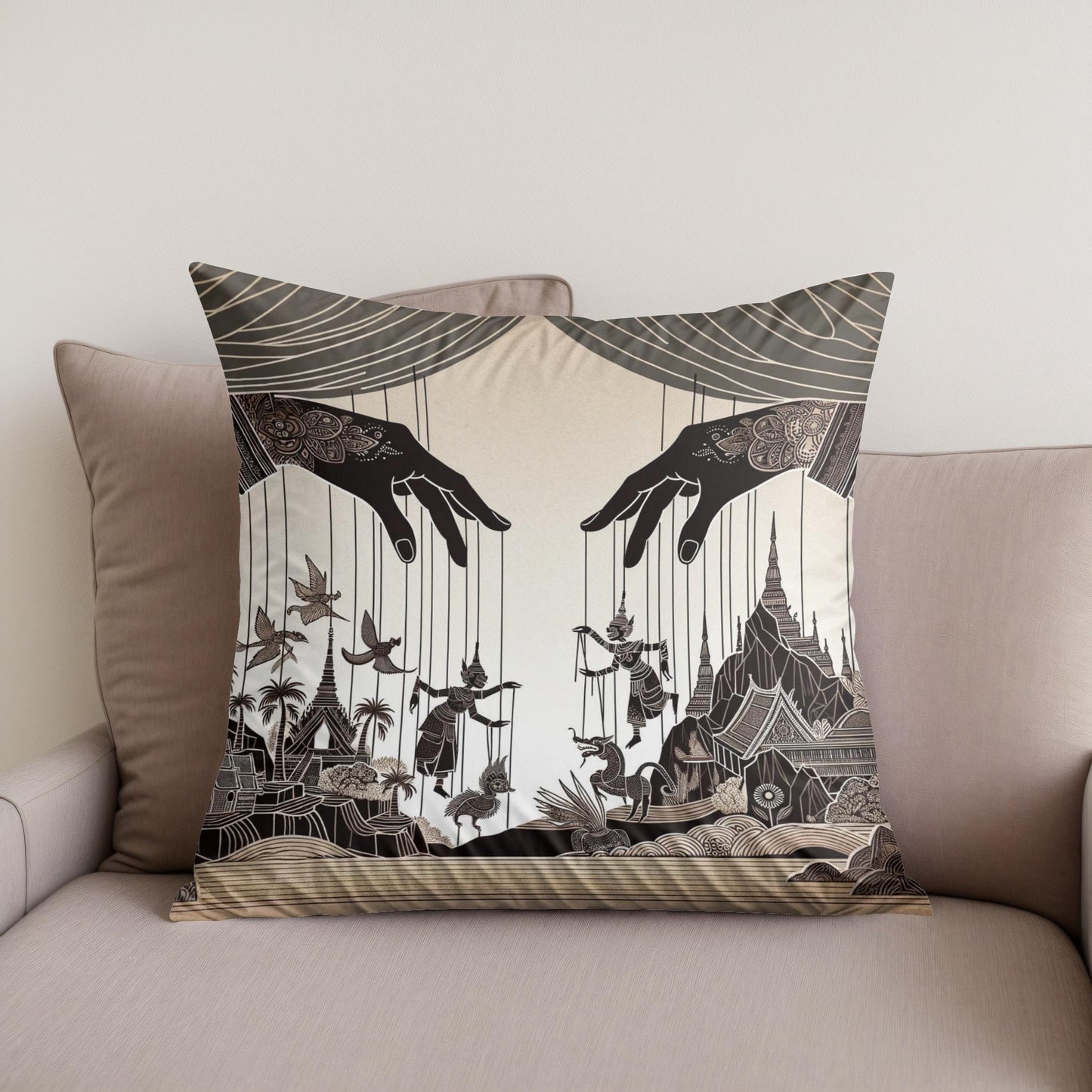 Enchanted Puppeteer's Silhouette Cotton Cushion
