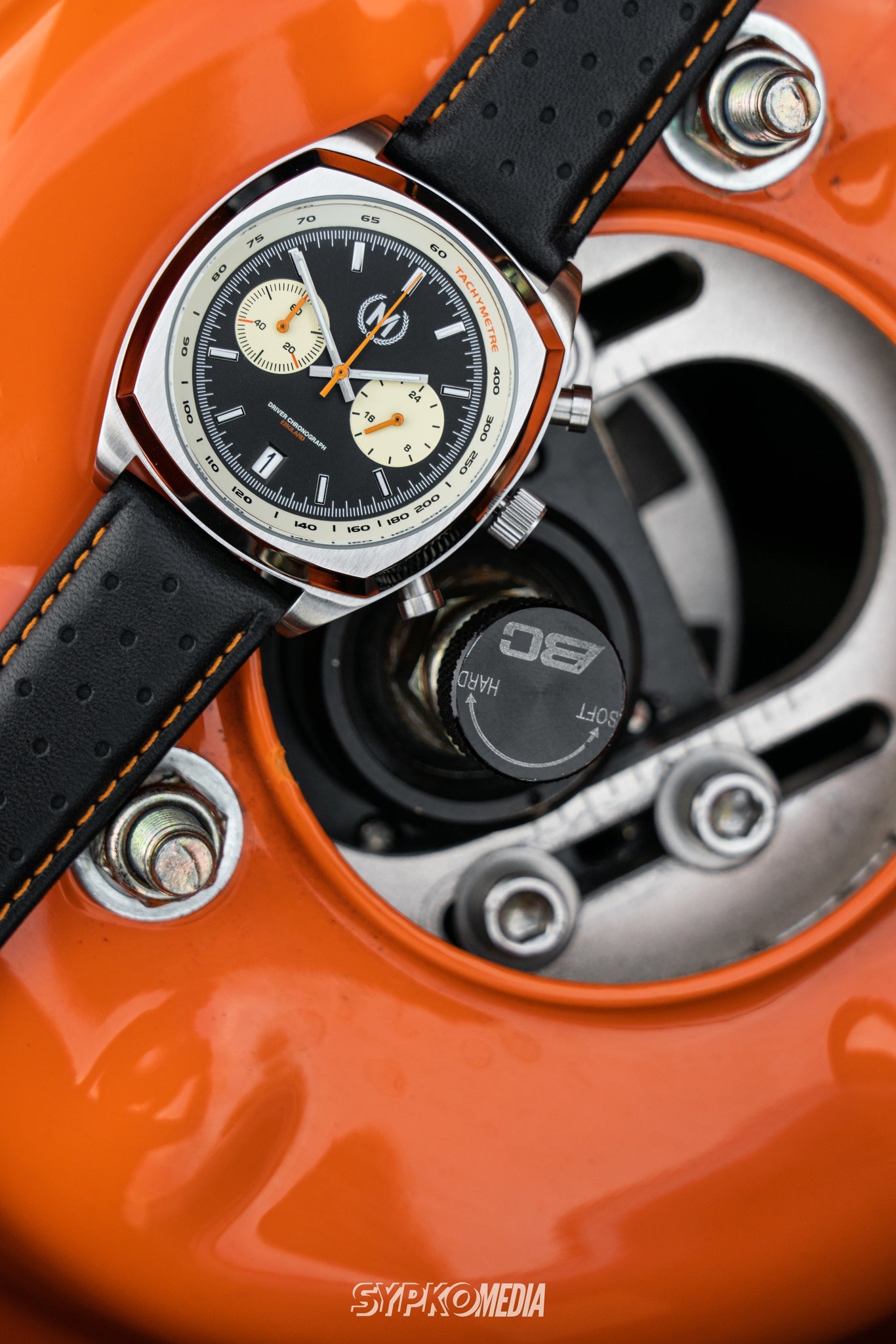 Black And Orange Leather Rally Watch Strap