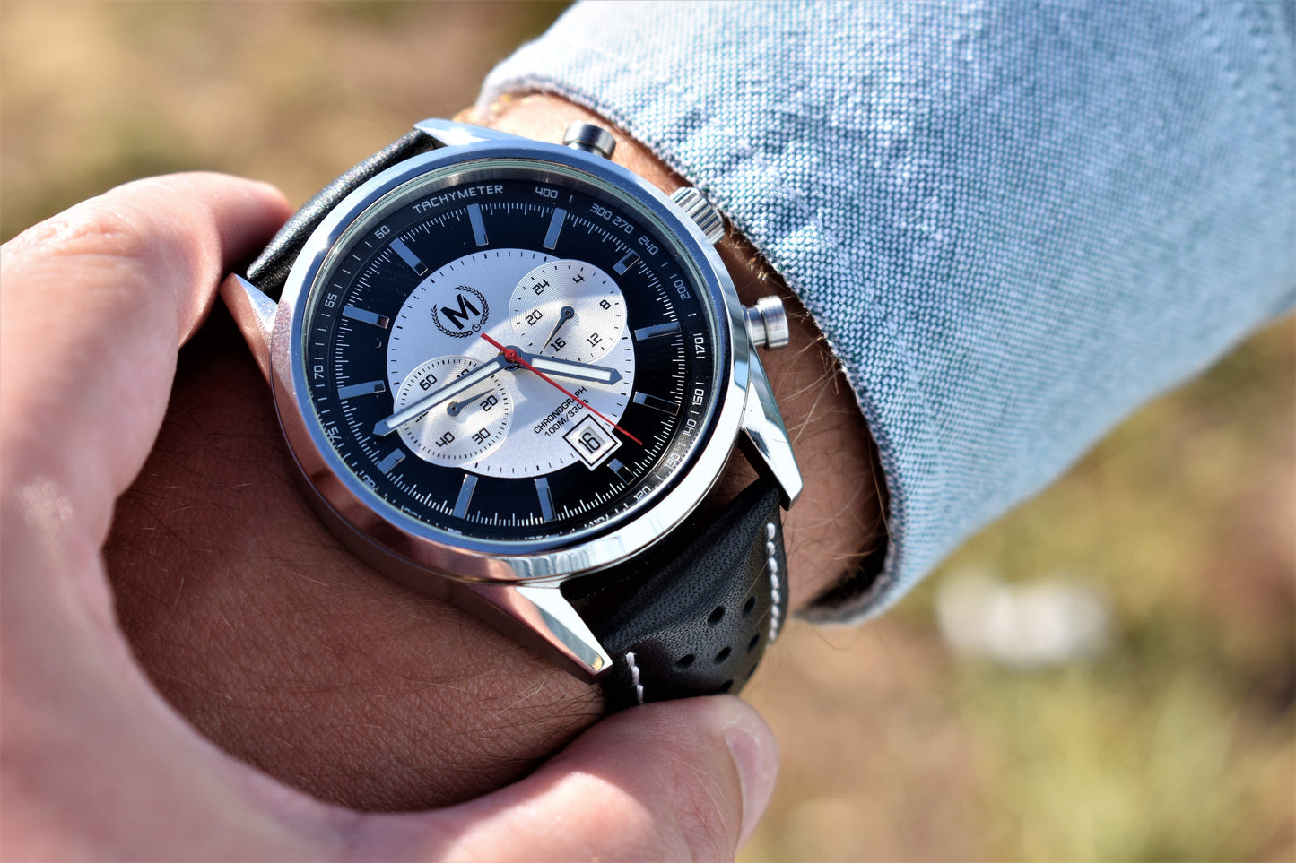 Black Leather Rally Watch Strap