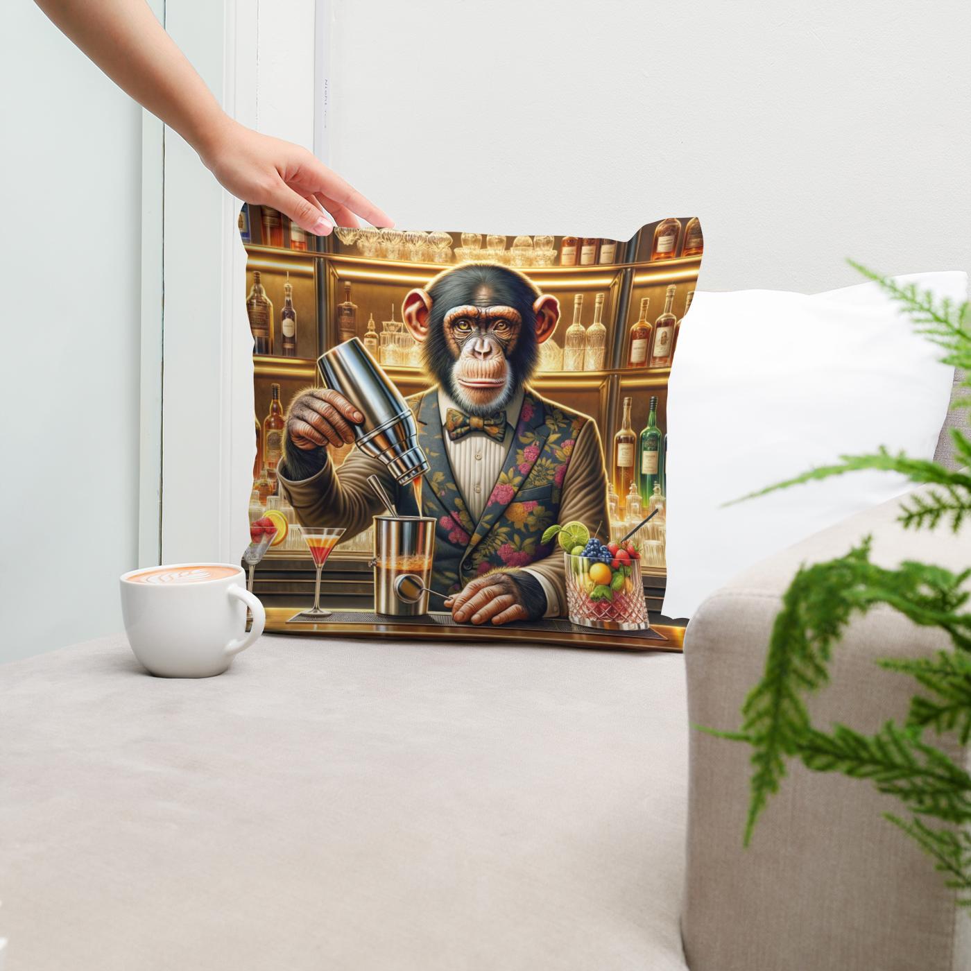 Chimpanzee Mixologist Cotton Cushion