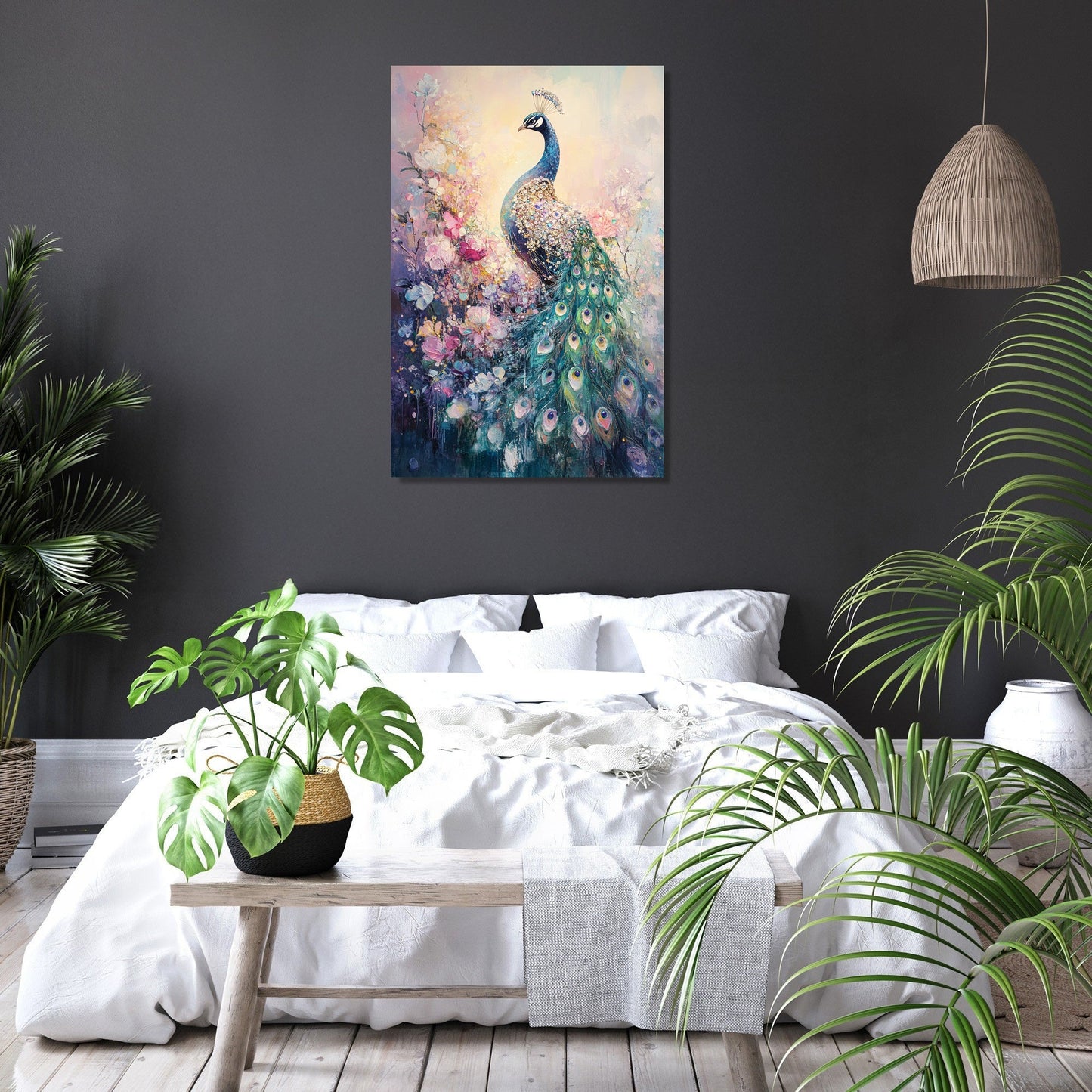 Jewel-Clad Peacock Canvas