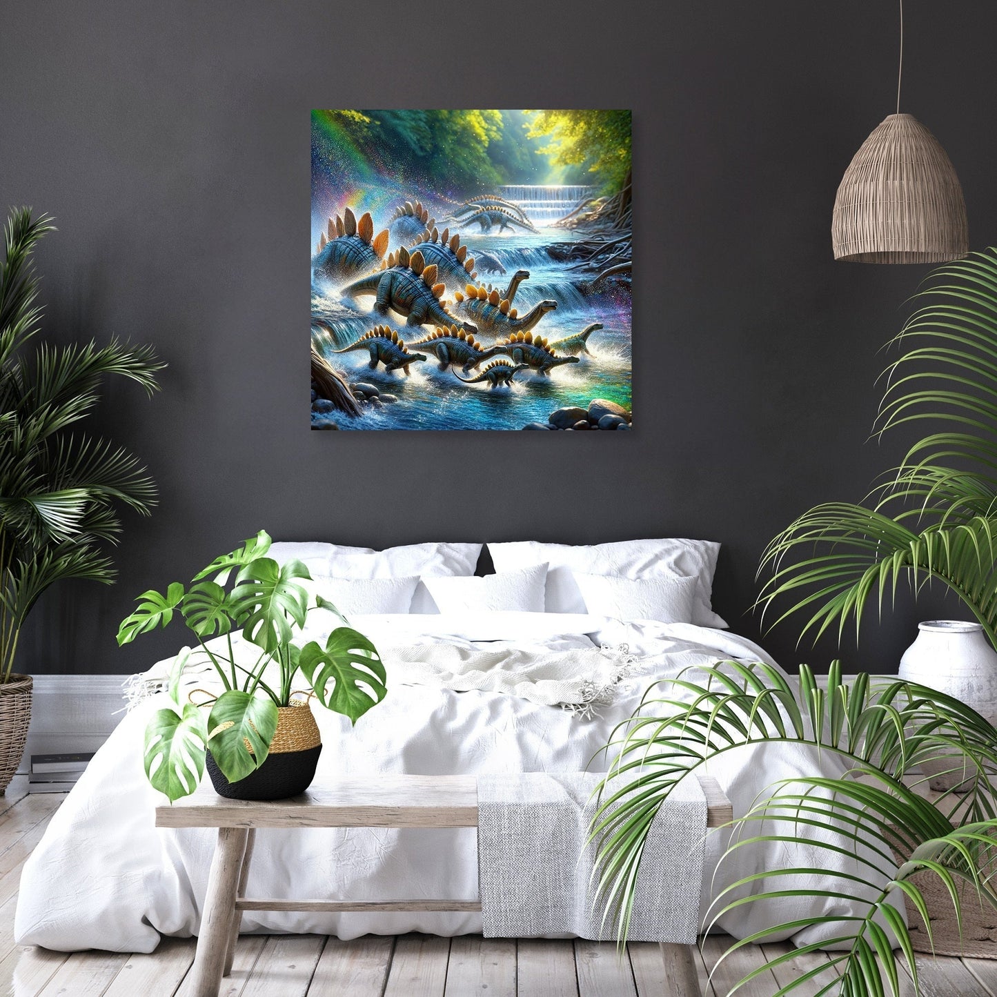River Crossing Stegosaurus Canvas