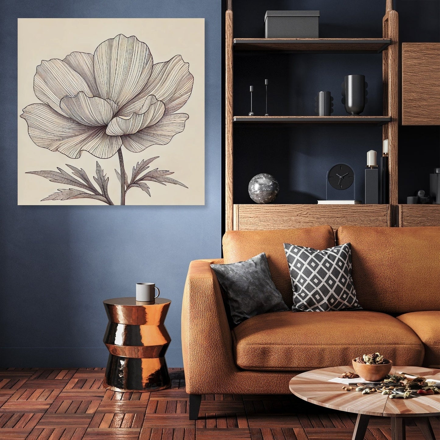 Radiant Bloom Line Art Canvas