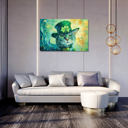 Lucky Leprechaun Cat Canvas