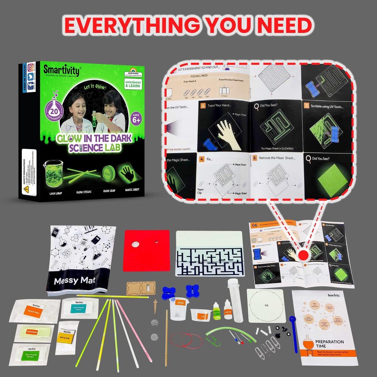 Smartivity Glow In The Dark DIY STEM Kit | 20 Glowsome Experiments