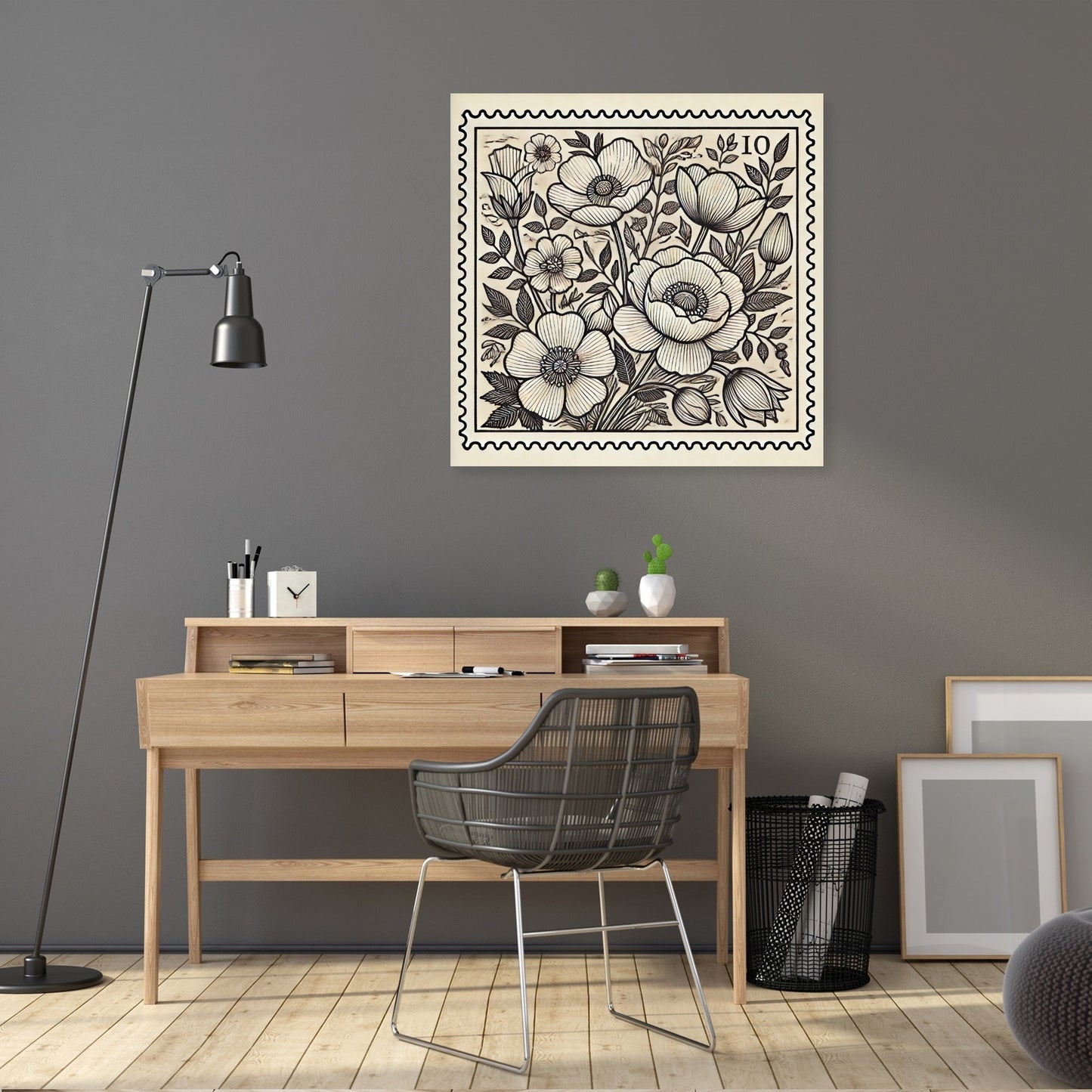Floral Stamp Line Art Canvas