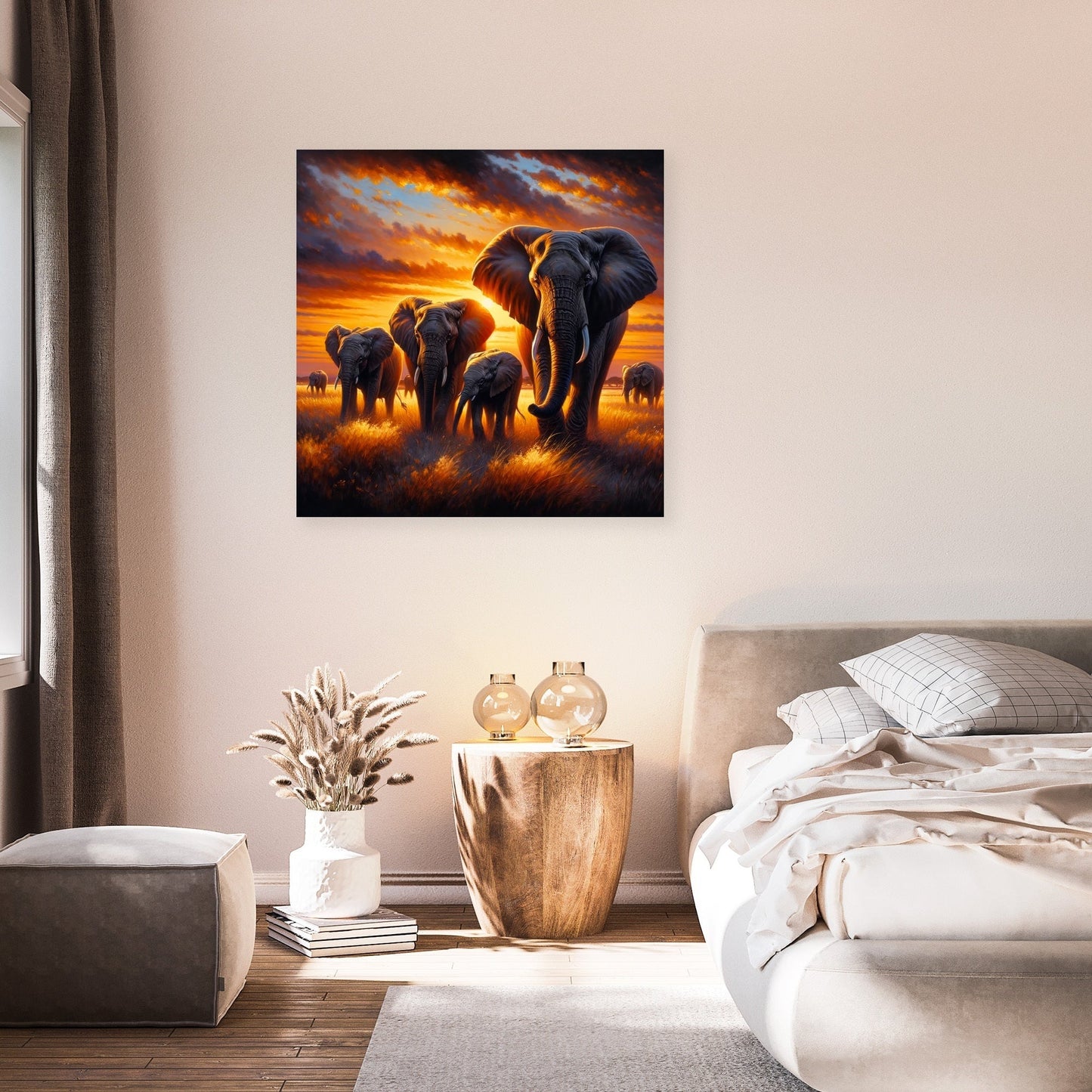 Elephant Savannah Sunset Canvas