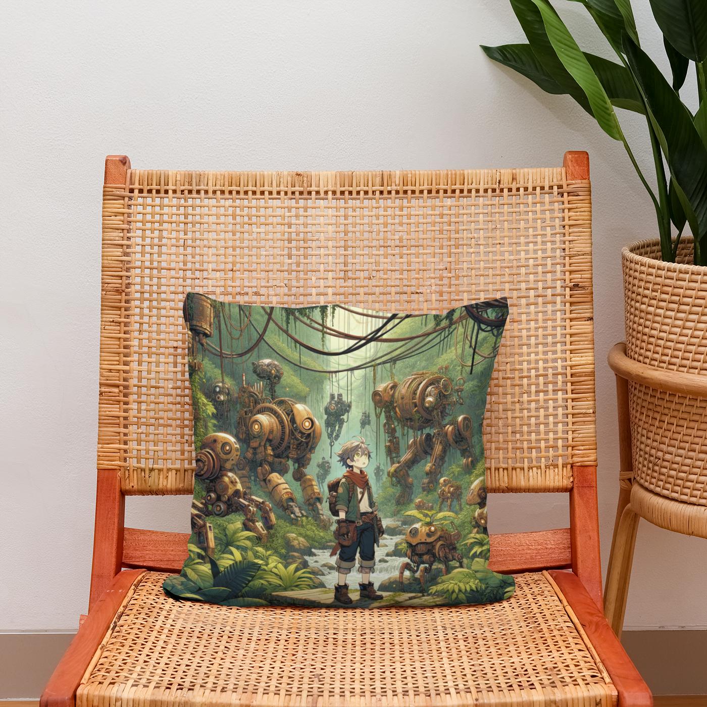 Robotic Wilderness Adventure Cotton Cushion