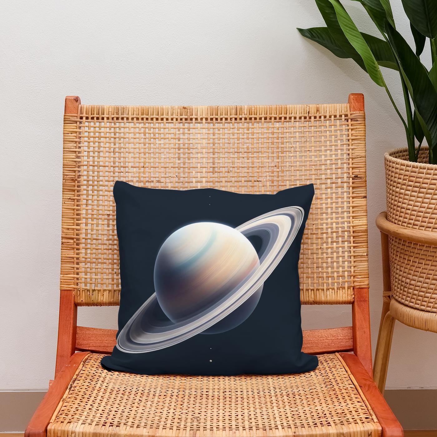 Saturn's Ringed Elegance Cotton Cushion