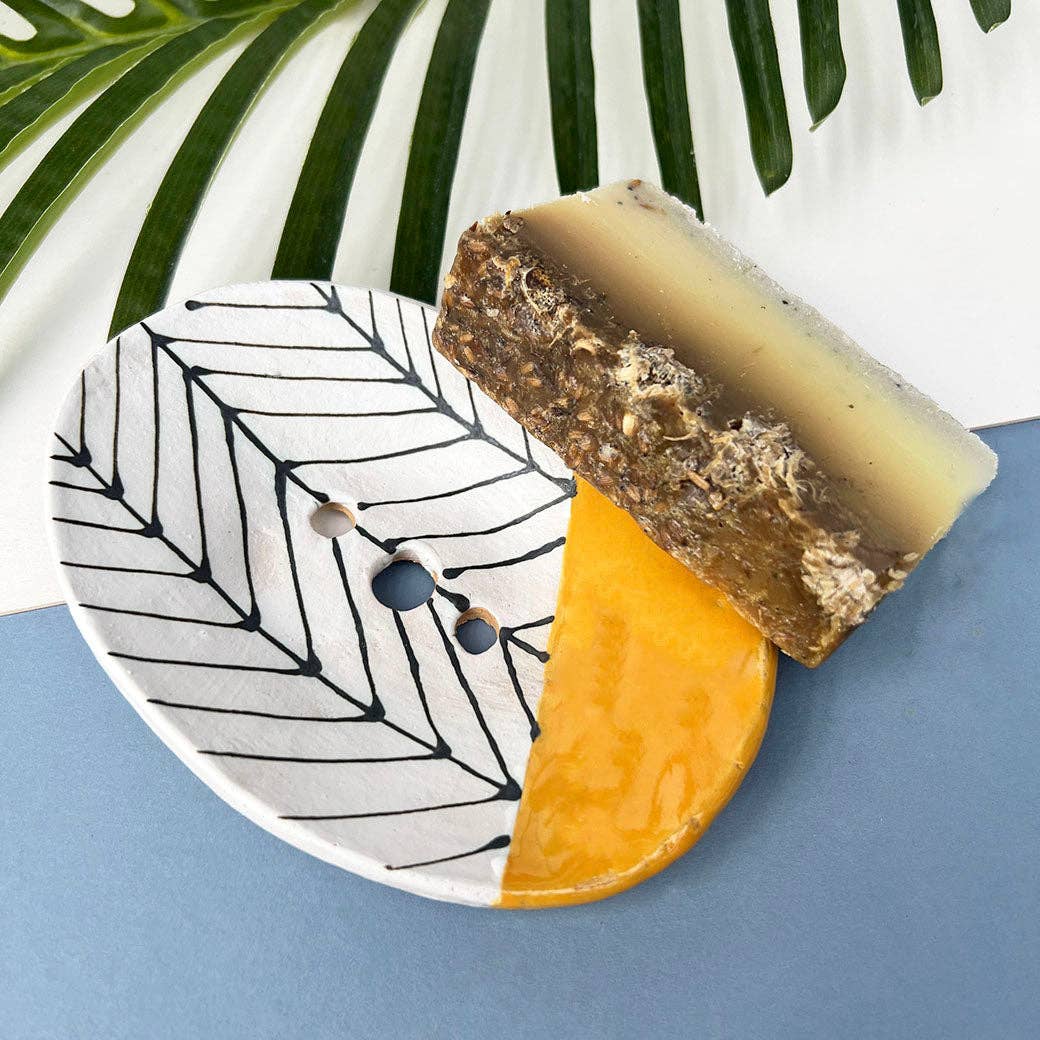 Mustard Herringbone Soap Dish With Drainage