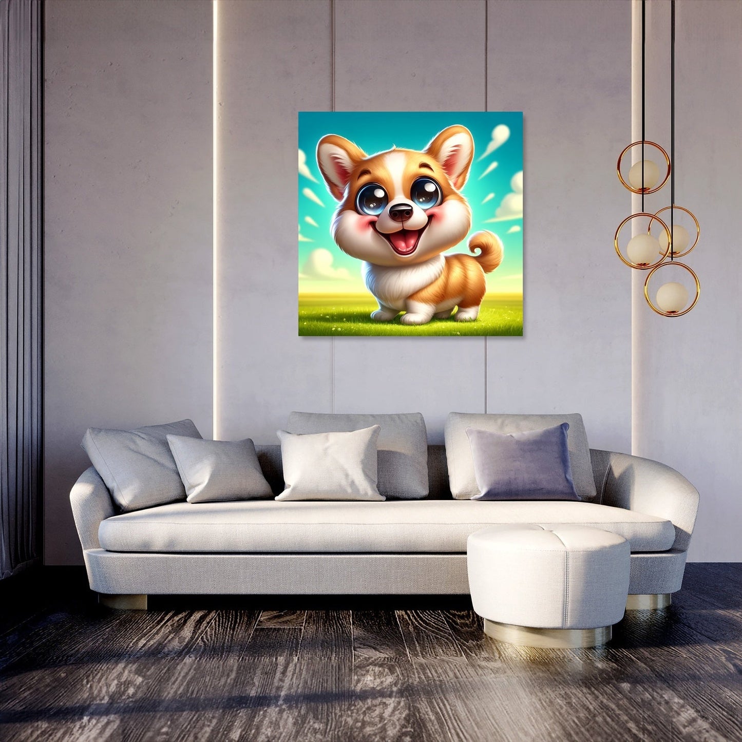 Cheerful Corgi Caricature Canvas