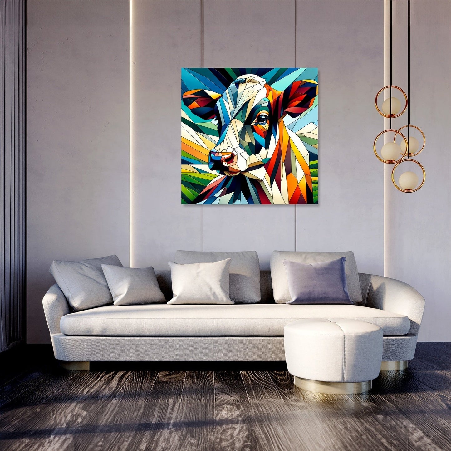 Cubist Contrast Cow Canvas