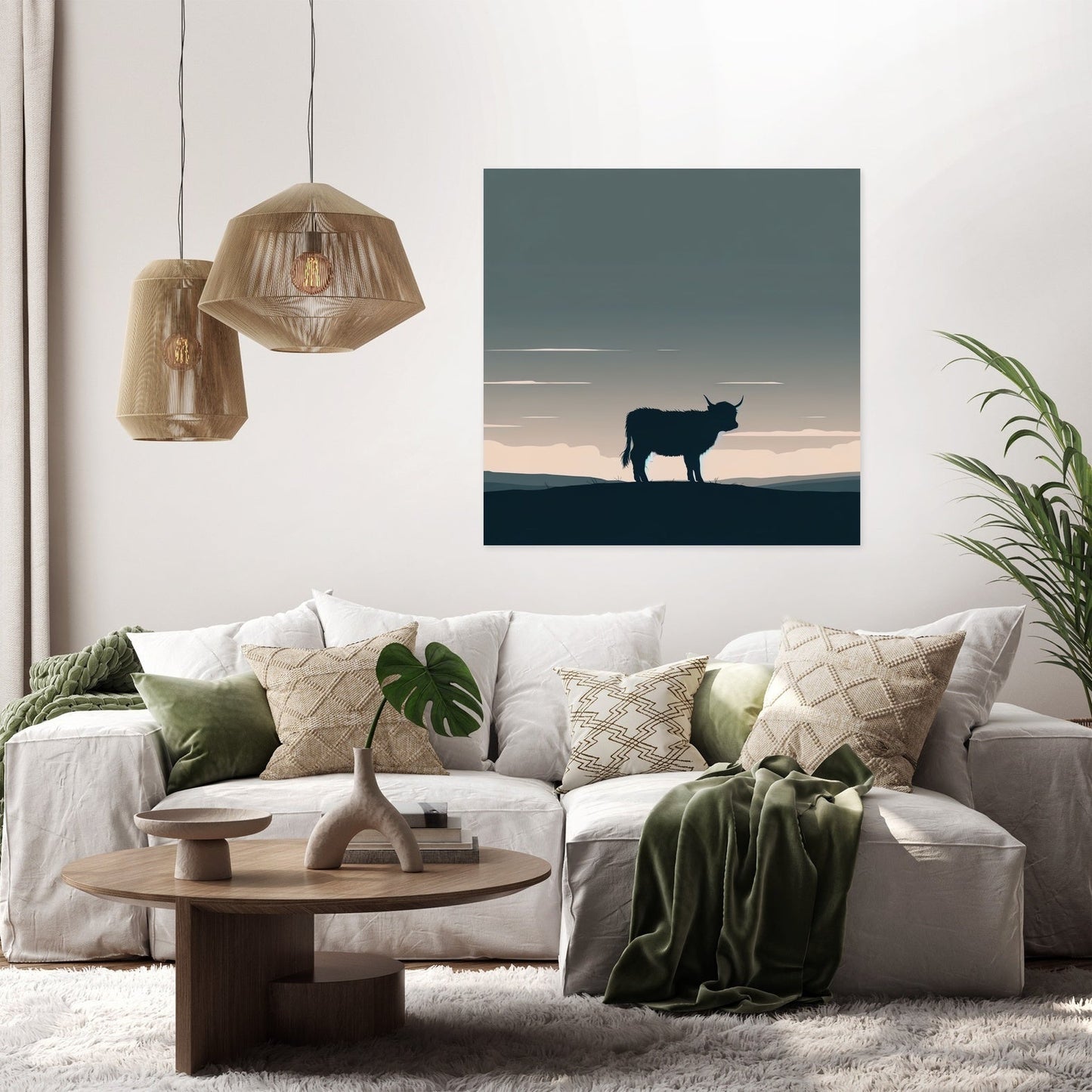 Highland Cow Dusk Silhouette Canvas