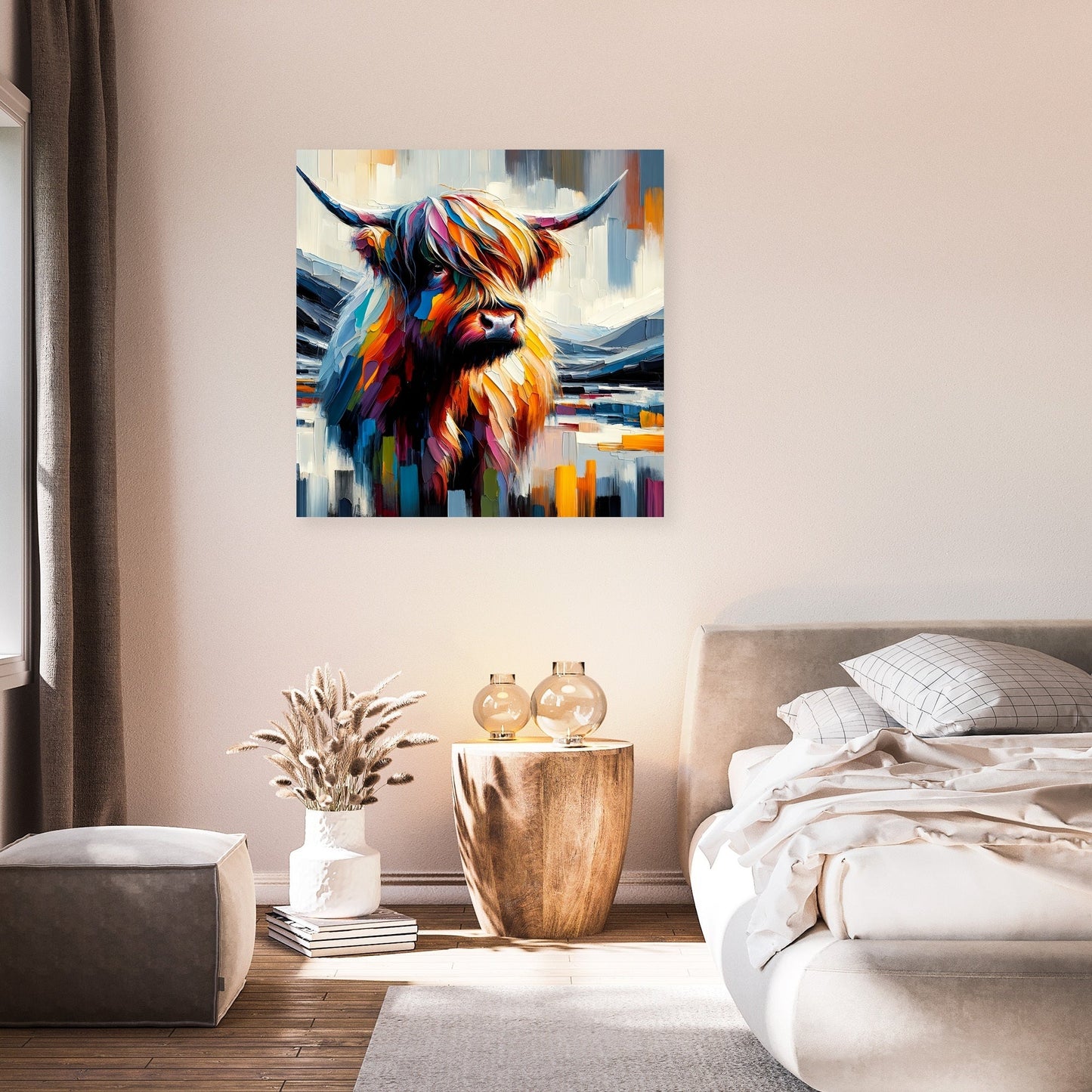 Vibrant Highland Cow Abstract Canvas