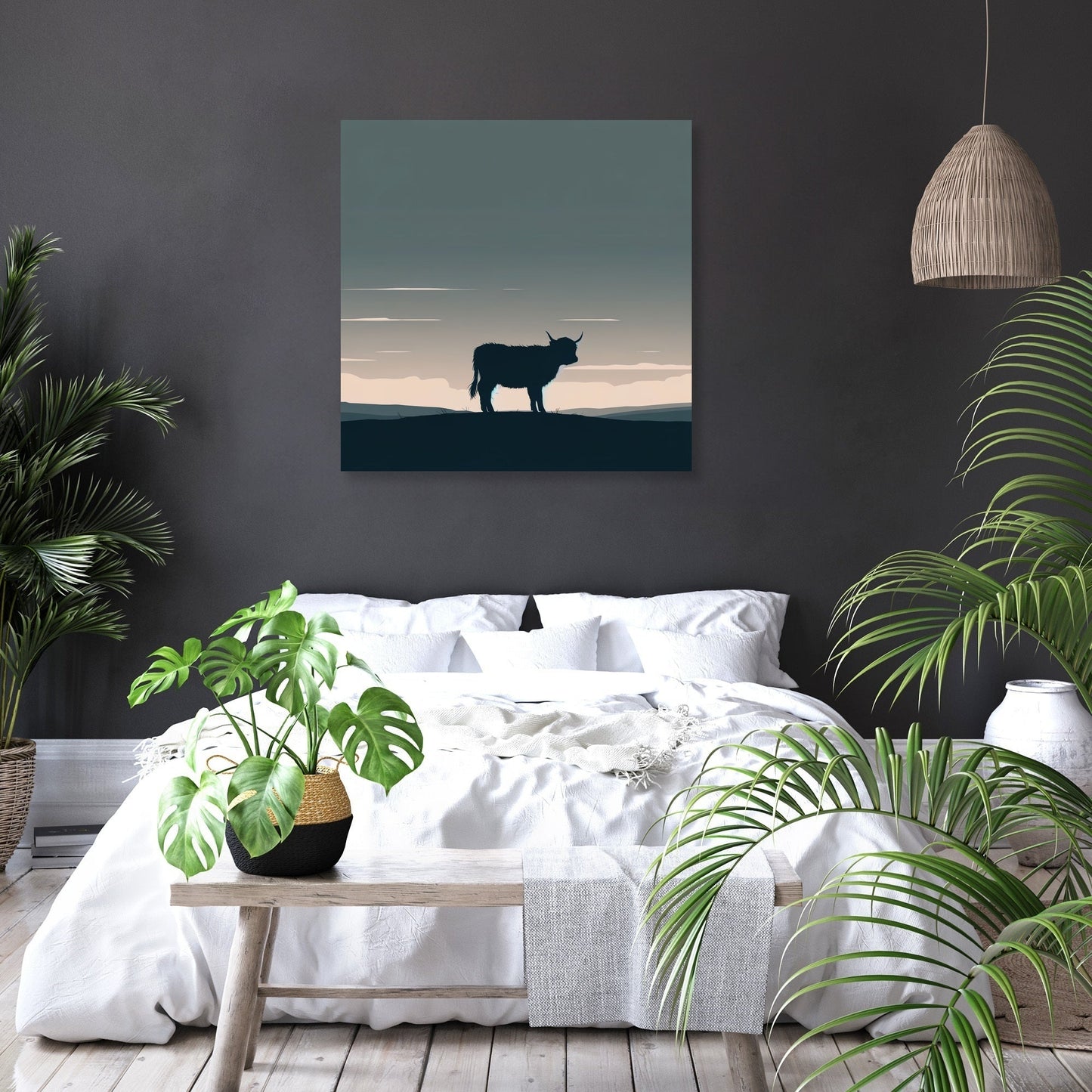 Highland Cow Dusk Silhouette Canvas