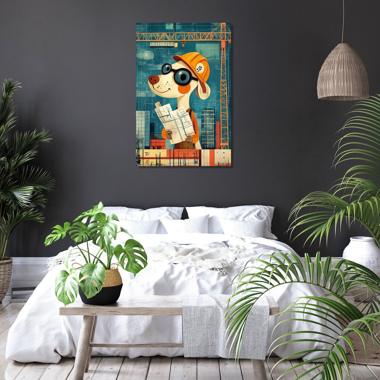 Worker Dog Construction Canvas